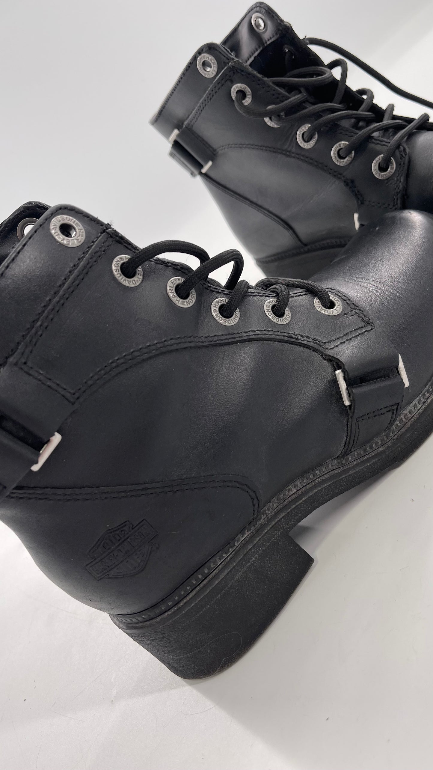 Harley Davidson Black Leather Combat Boots (8.5)
