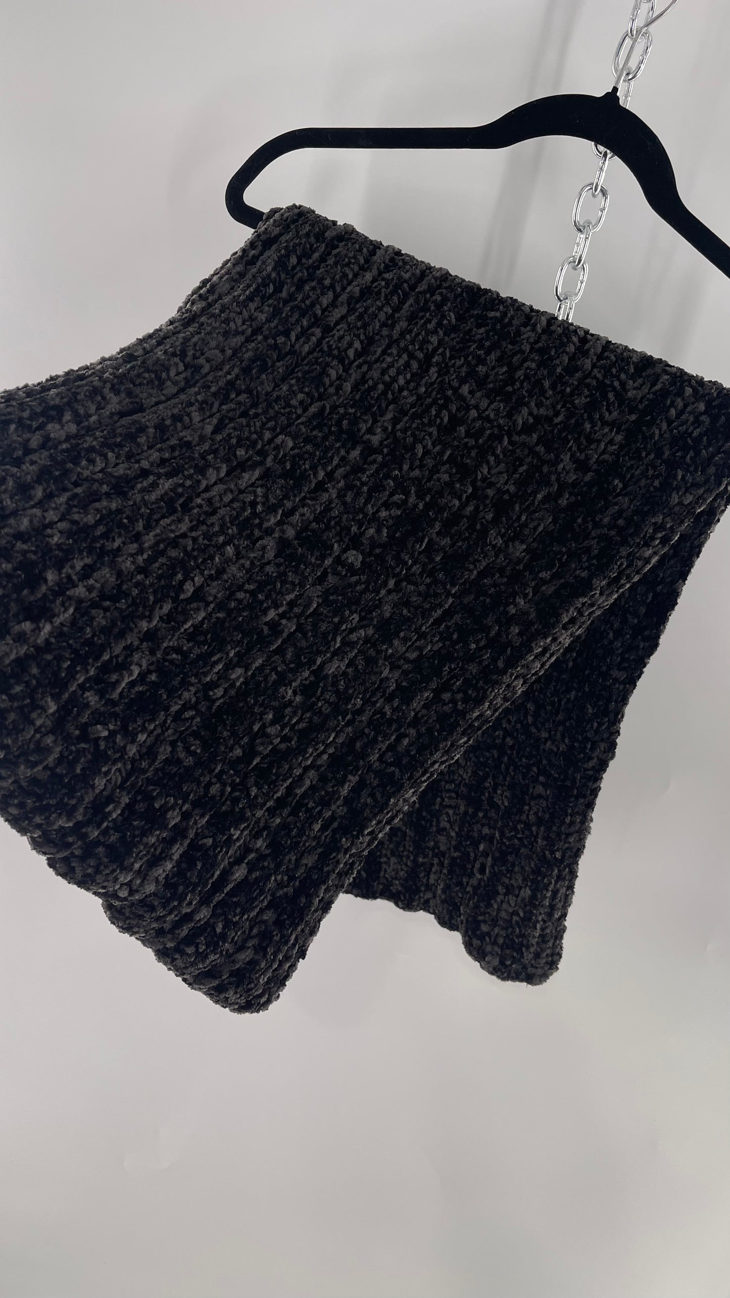 Anthropologie Maurices Black Chenille Velour Knit Scarf