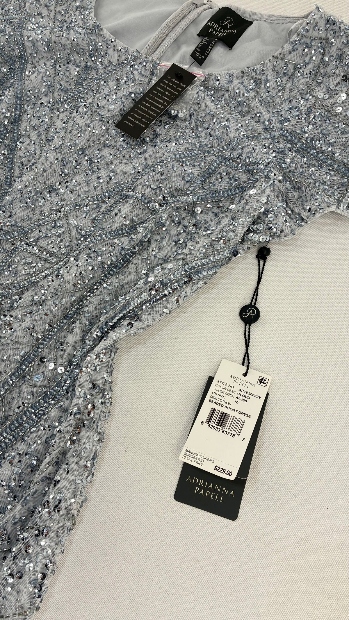 Deadstock Vintage ADRIANNA PAPPEL Silver Blue Beaded Mini Dress with Tags (10)