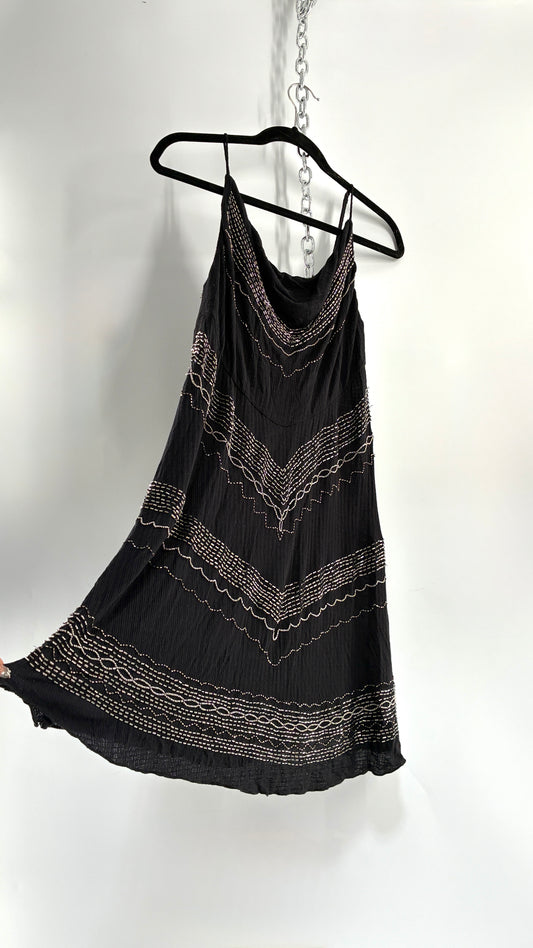 Intimately Free People Black Slip Dress with Silver Beading and Tags Attached (XS)