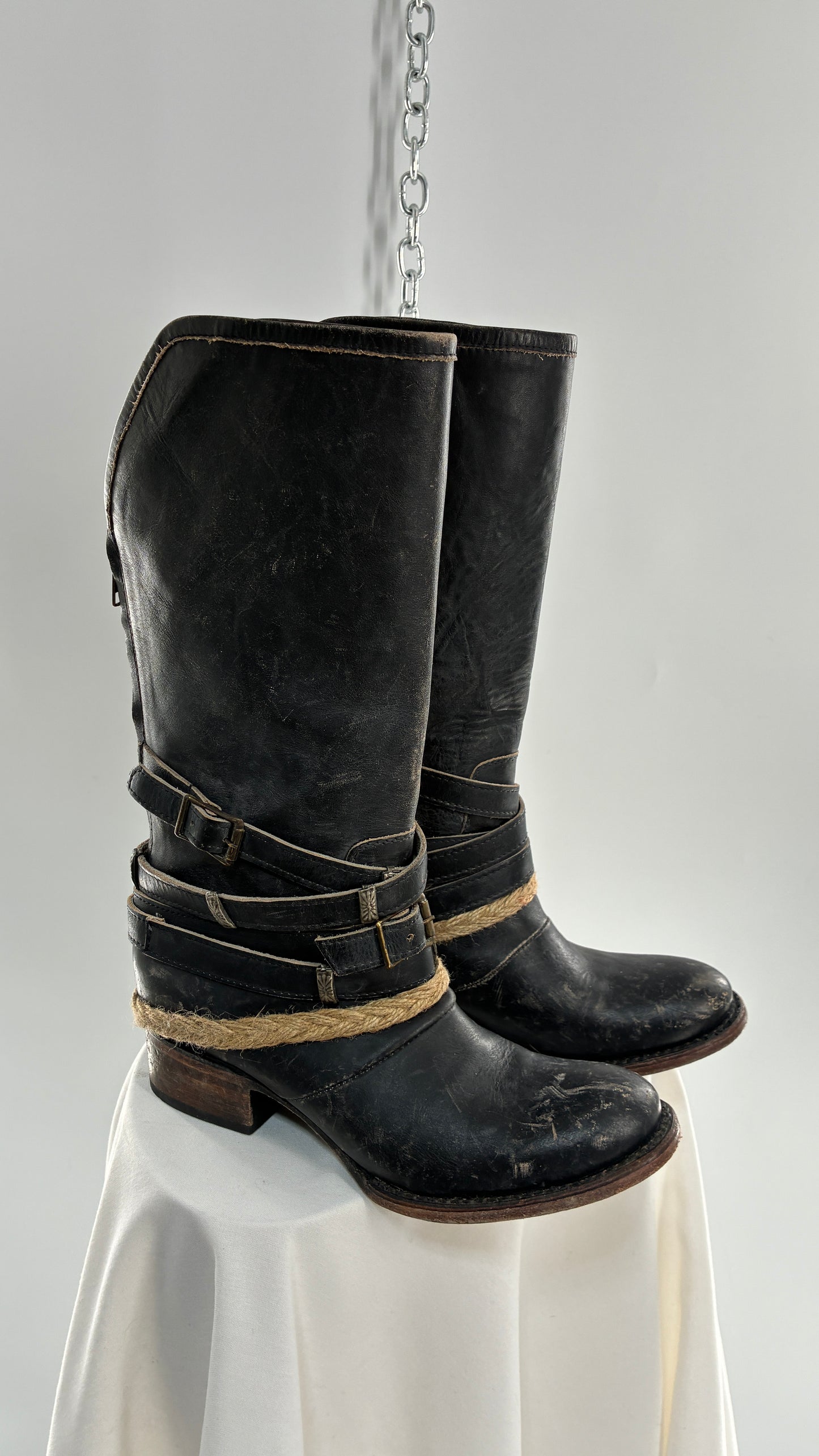 Vintage FREEBIRD Drove Distressed Black Leather Boot with Buckle Detailing (8)