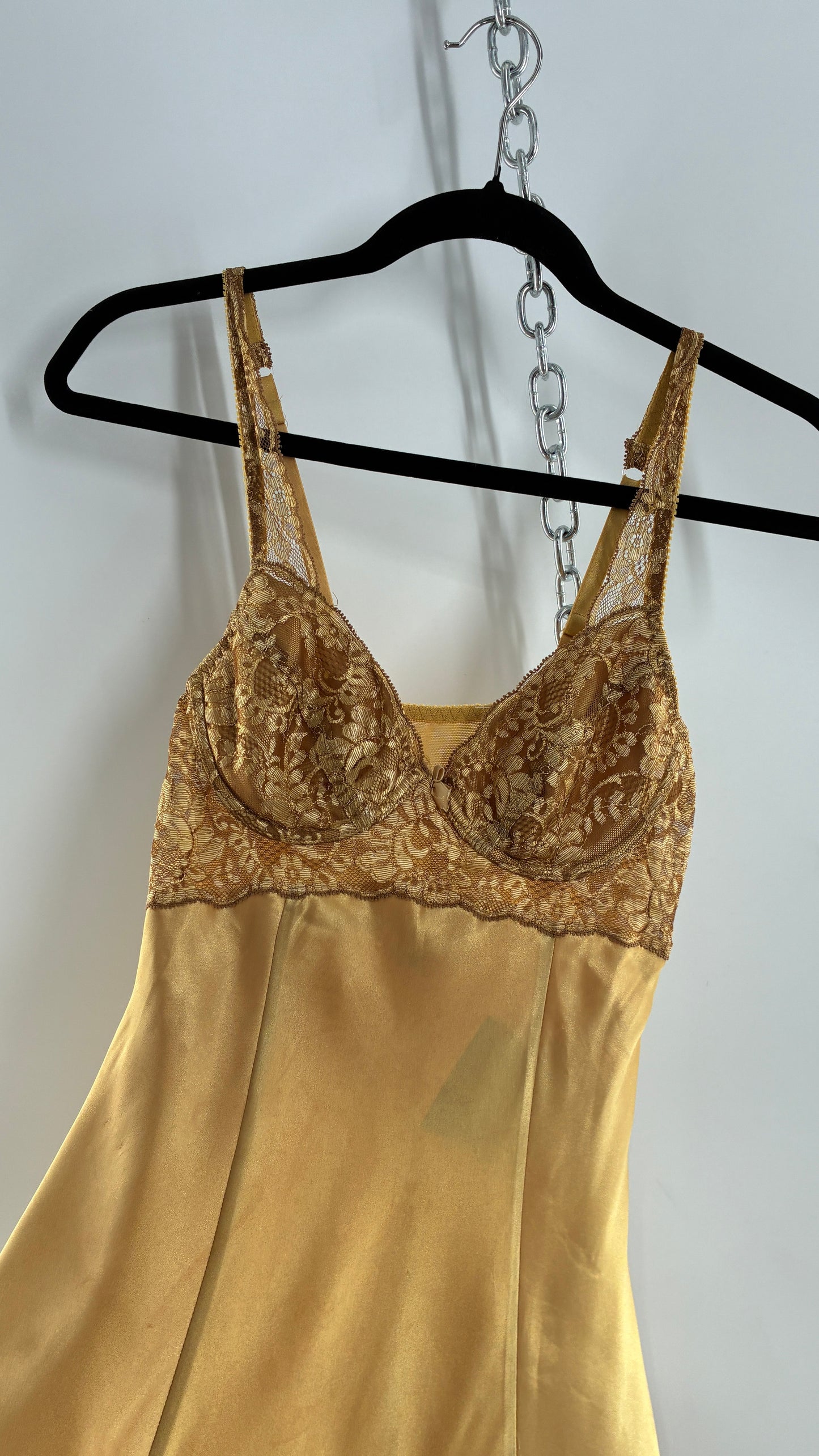 Vintage Victoria’s Secret Gold Mini Dress with Lace Underwire Bustier (XS)