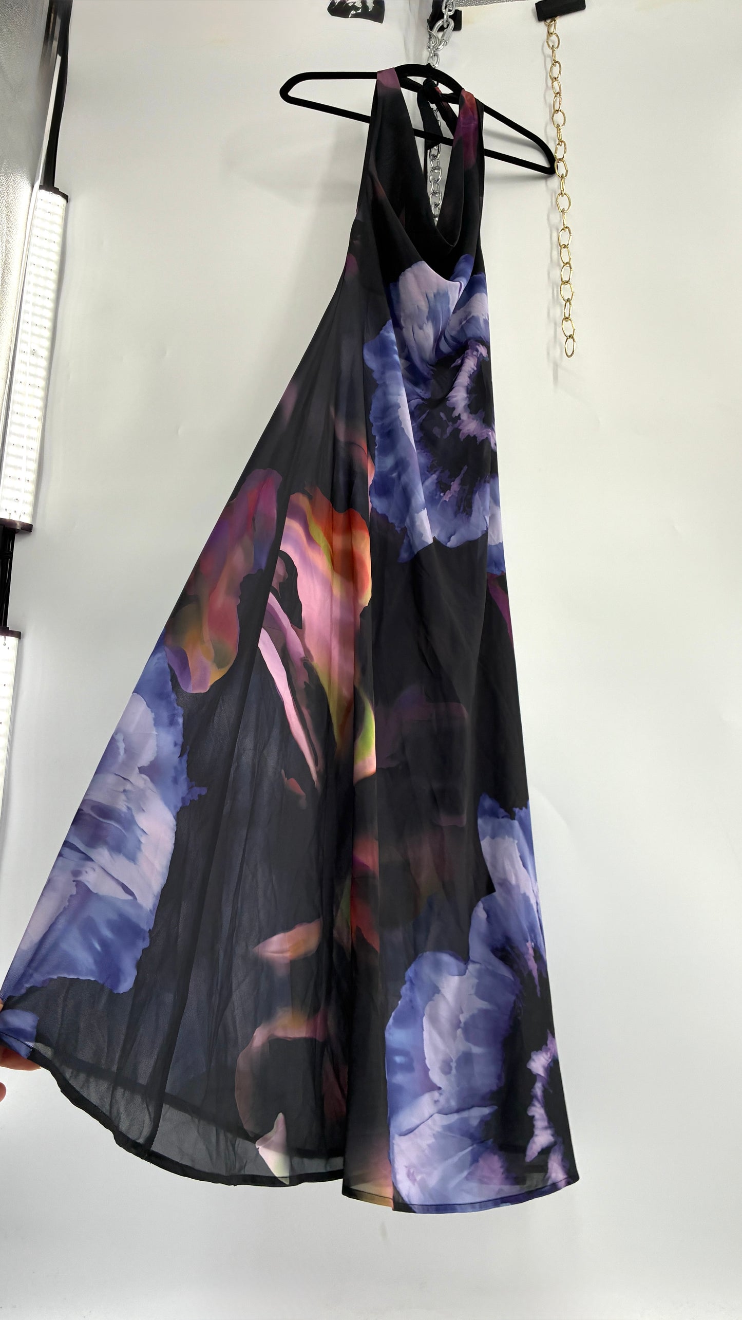 COMMENSE Halter Maxi Dress with Draped, Cowl Neck Design and Tags Attached (Small)
