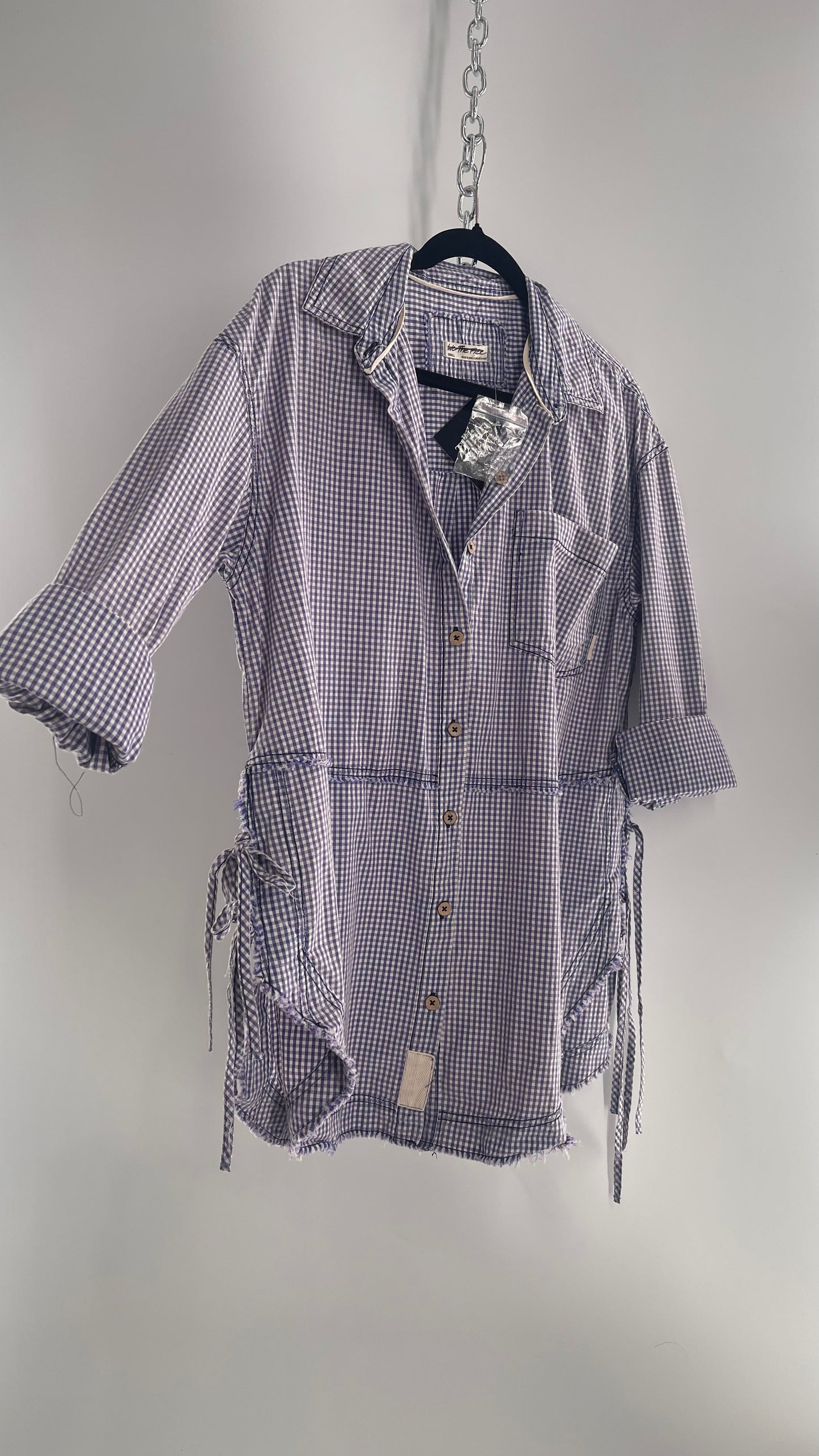 Free People Oversized Gingham Button Up with Side Tie Details (Small)