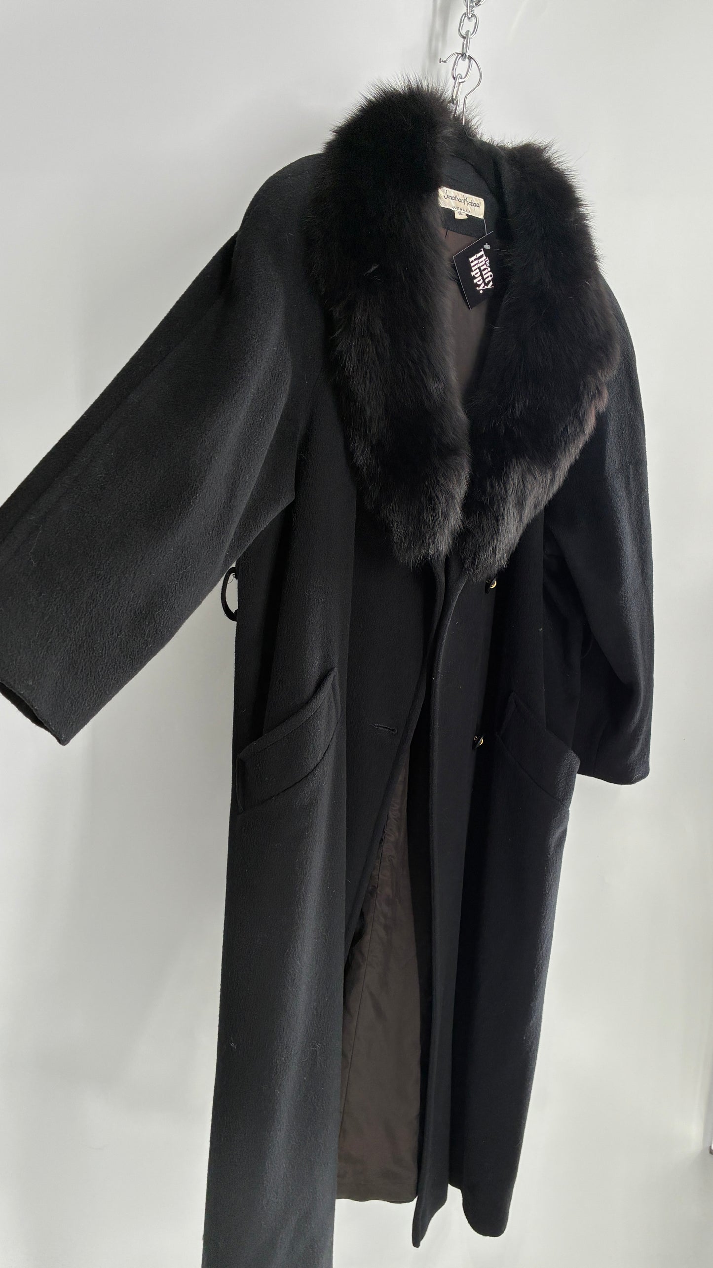 Jonathan Michael Black Full Coat with Genuine Fur Collar (C)(16)