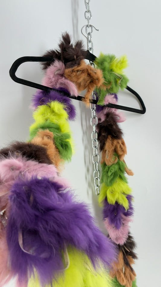Vintage Multicolored Brown Purple Green Rabbit Fur Scarf