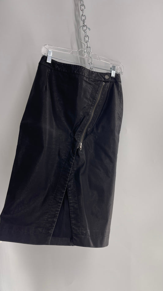 Free People Side Slit, Zipper Front Black Leather Skirt  (2)