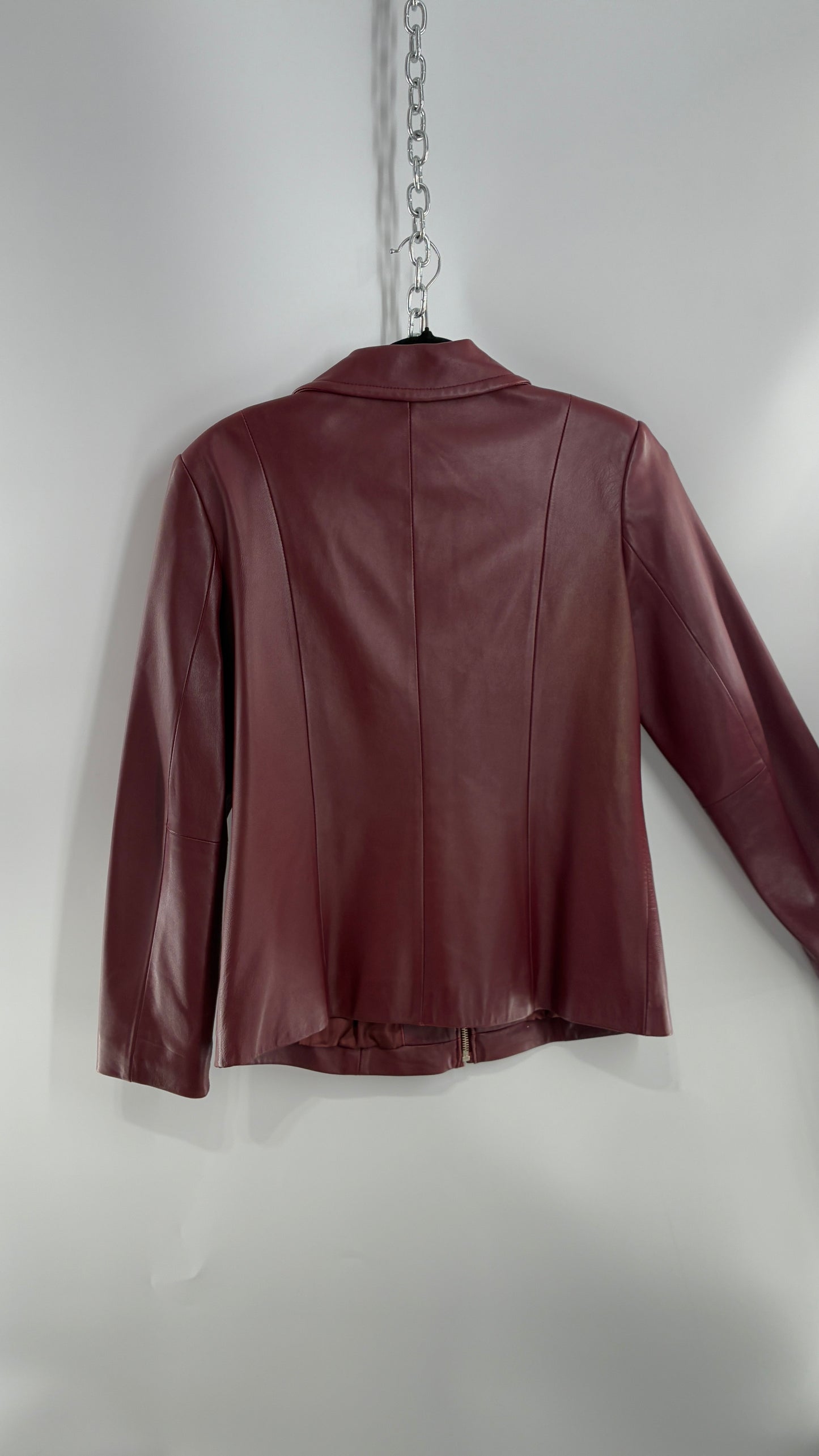 Vintage Lord & Taylor Burgundy Maroon Leather Zip Up Jacket (Small)