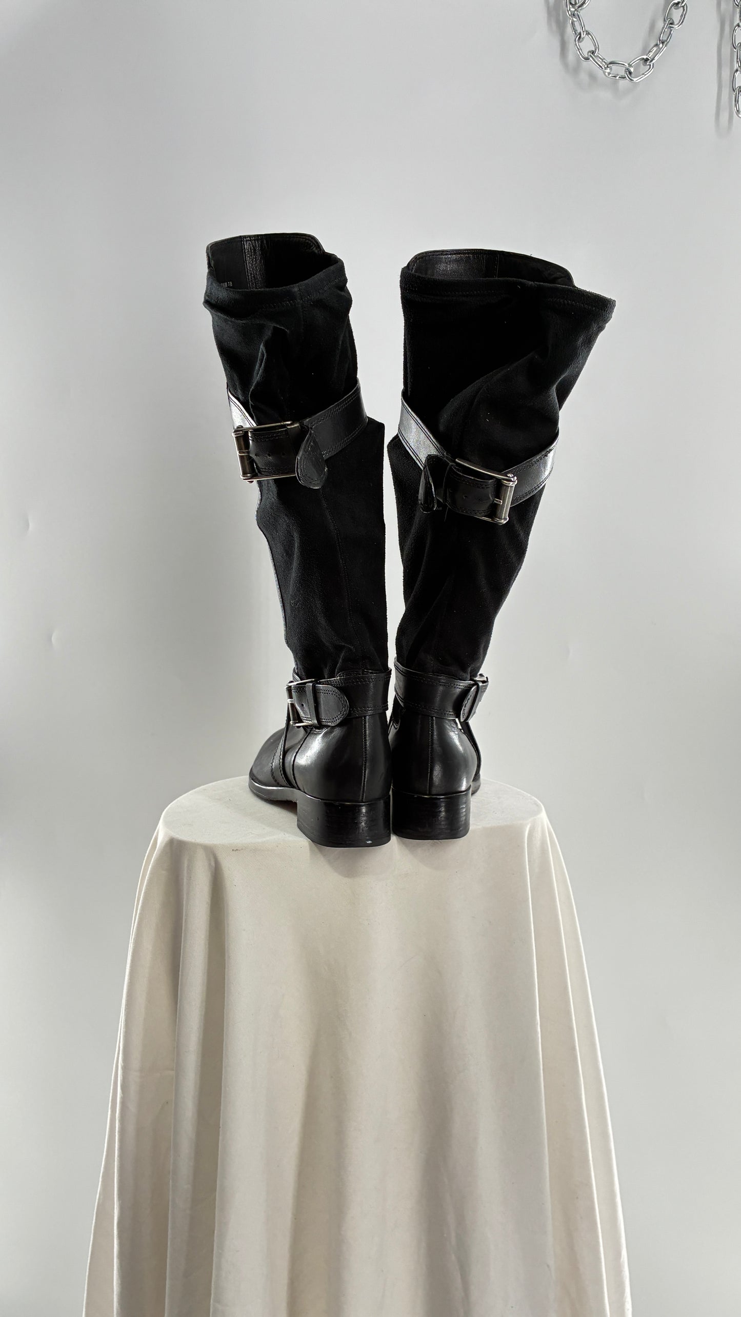 Vintage Cole Haan Black Leather Knee High Boots with Buckle Detailing (7.5)