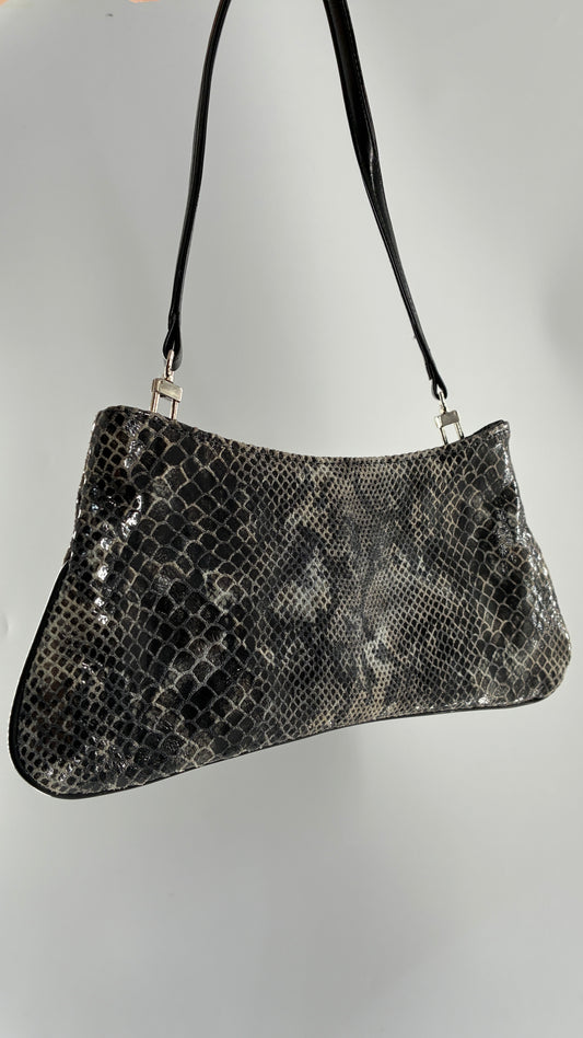 Vintage 1990s BAIKAL Grey Black Snakeskin Shoulder Purse