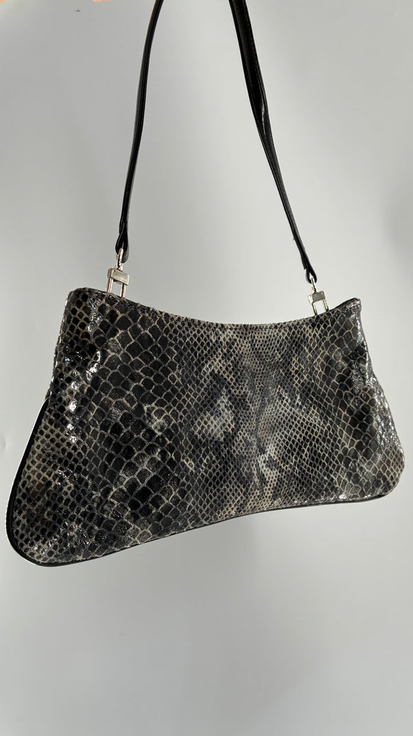 Vintage 1990s BAIKAL Grey Black Snakeskin Shoulder Purse