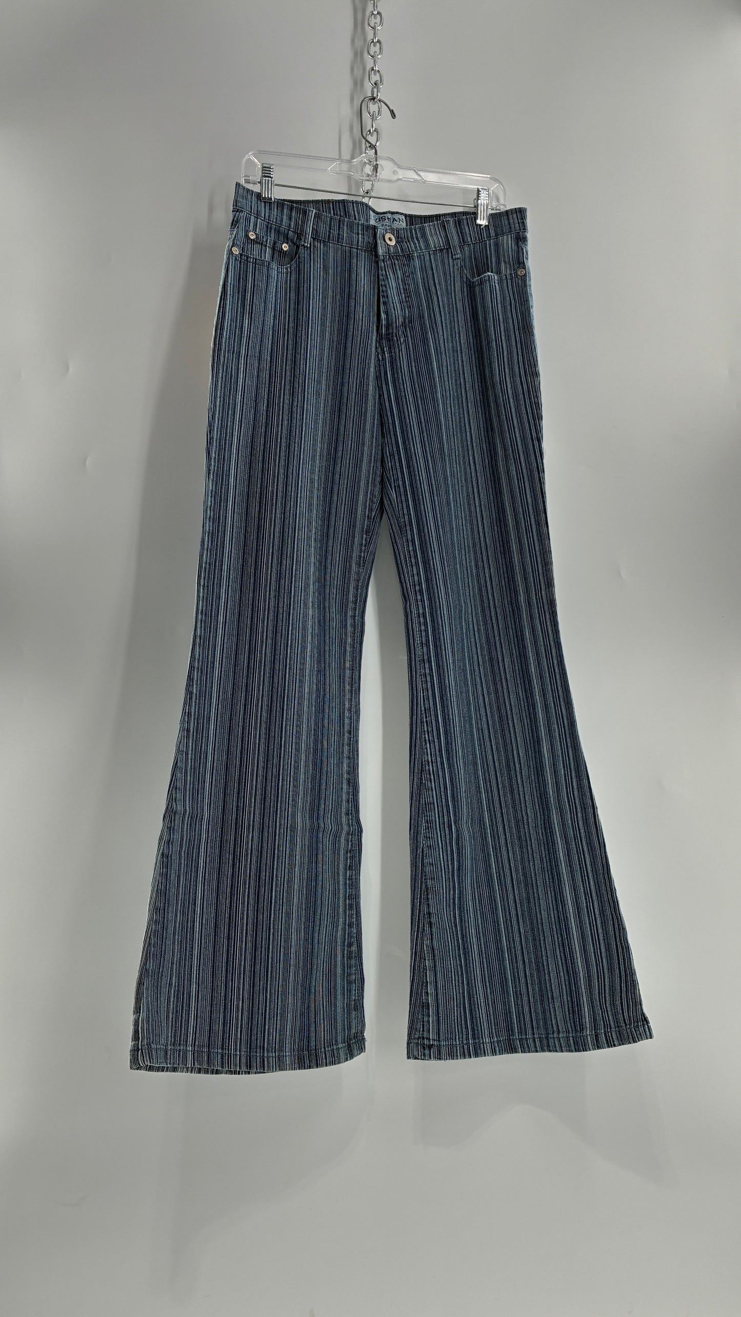 Deadstock Vintage SUSHAN Striped Denim Kickflares (XL)