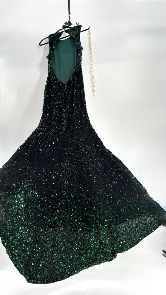 FAERIESTY Elegant Round Neck Sleeveless Sequin Mermaid Dress (XL)