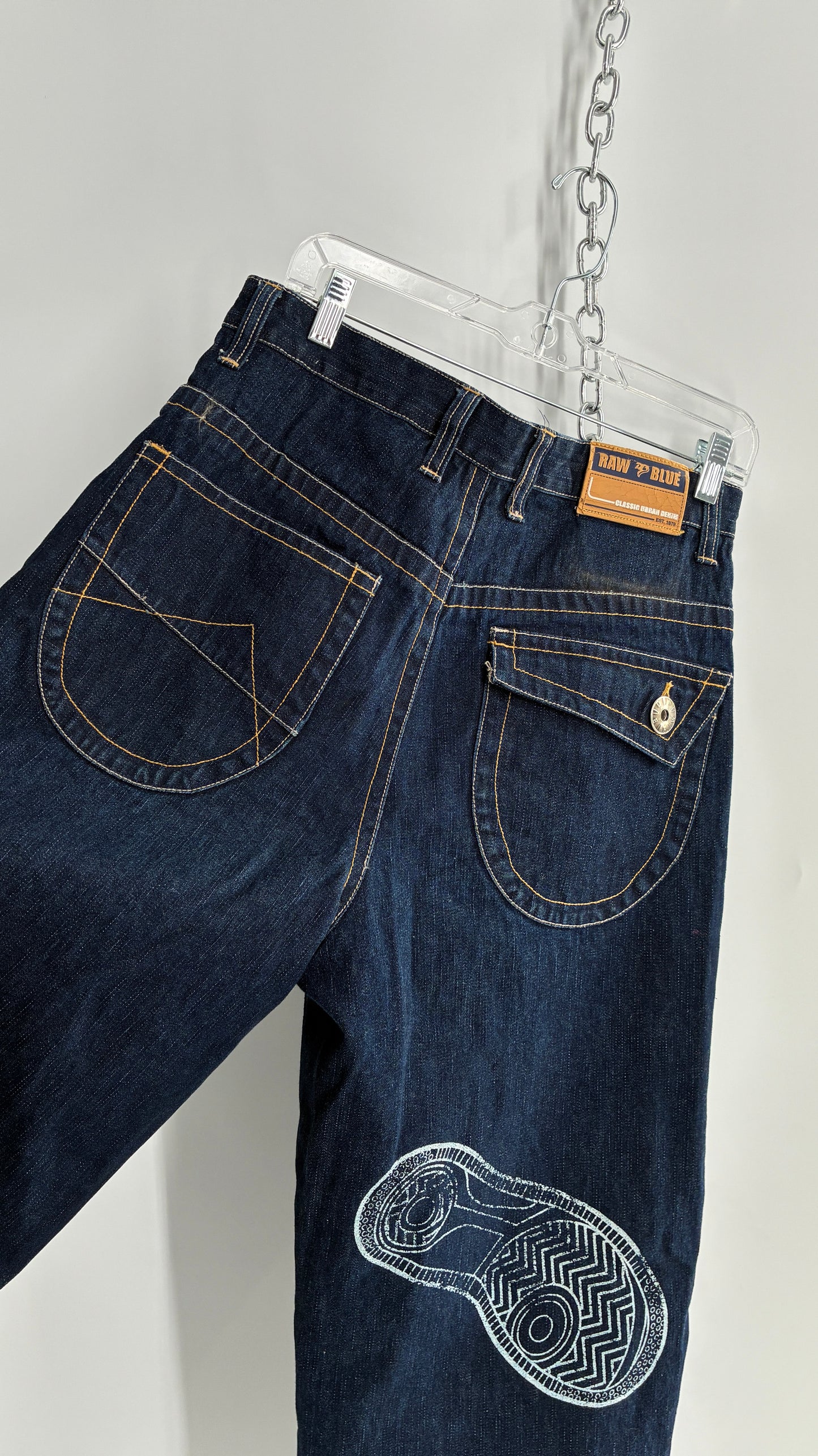Vintage RAWBLUE Baggy Heavy Denim Wide Legs with AF1 Appliqué (32W/31)