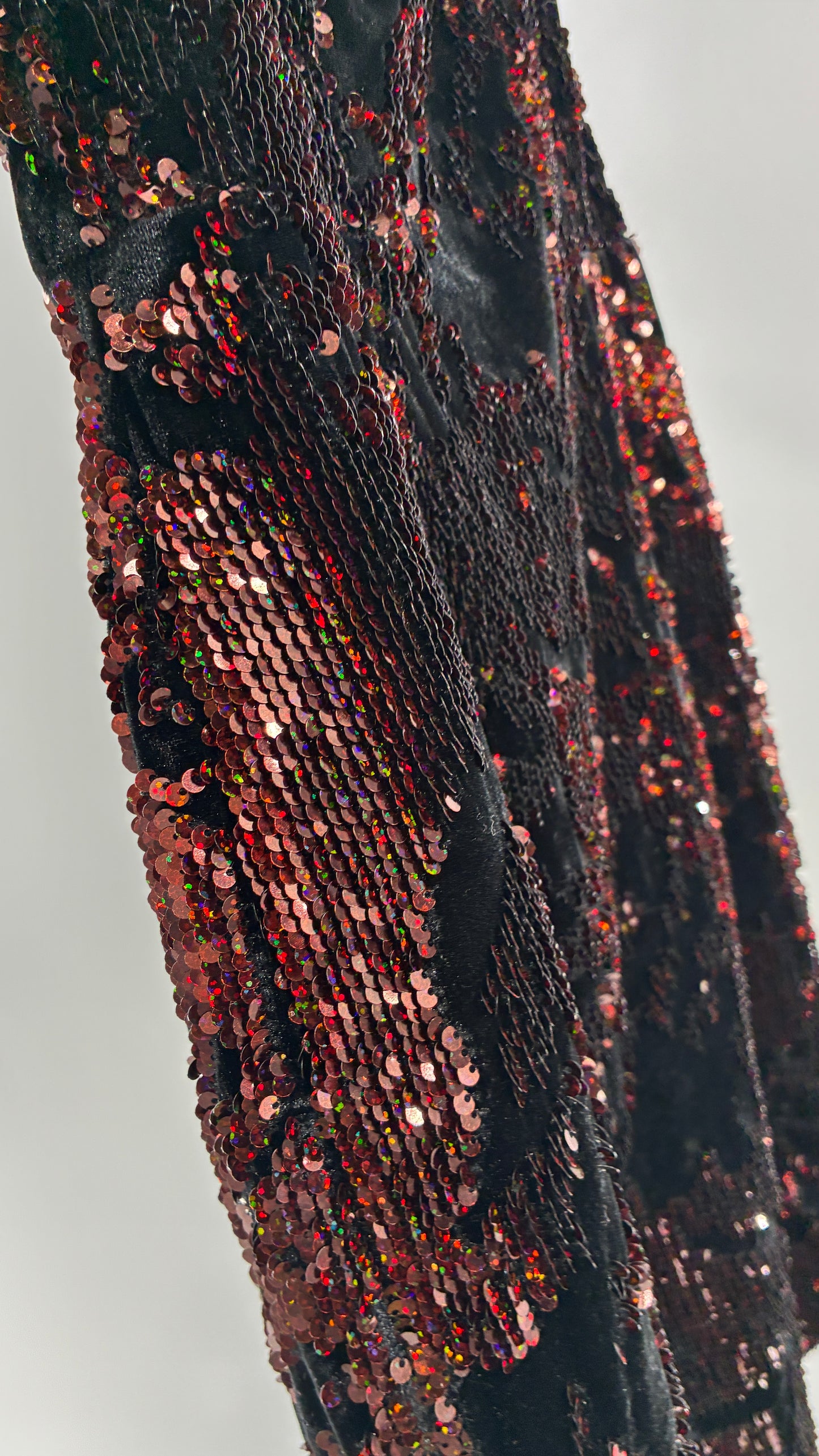 MILLY Cora Velvet, Black and Rose Gold Sequin Mini Dress with Built in Corset (4)