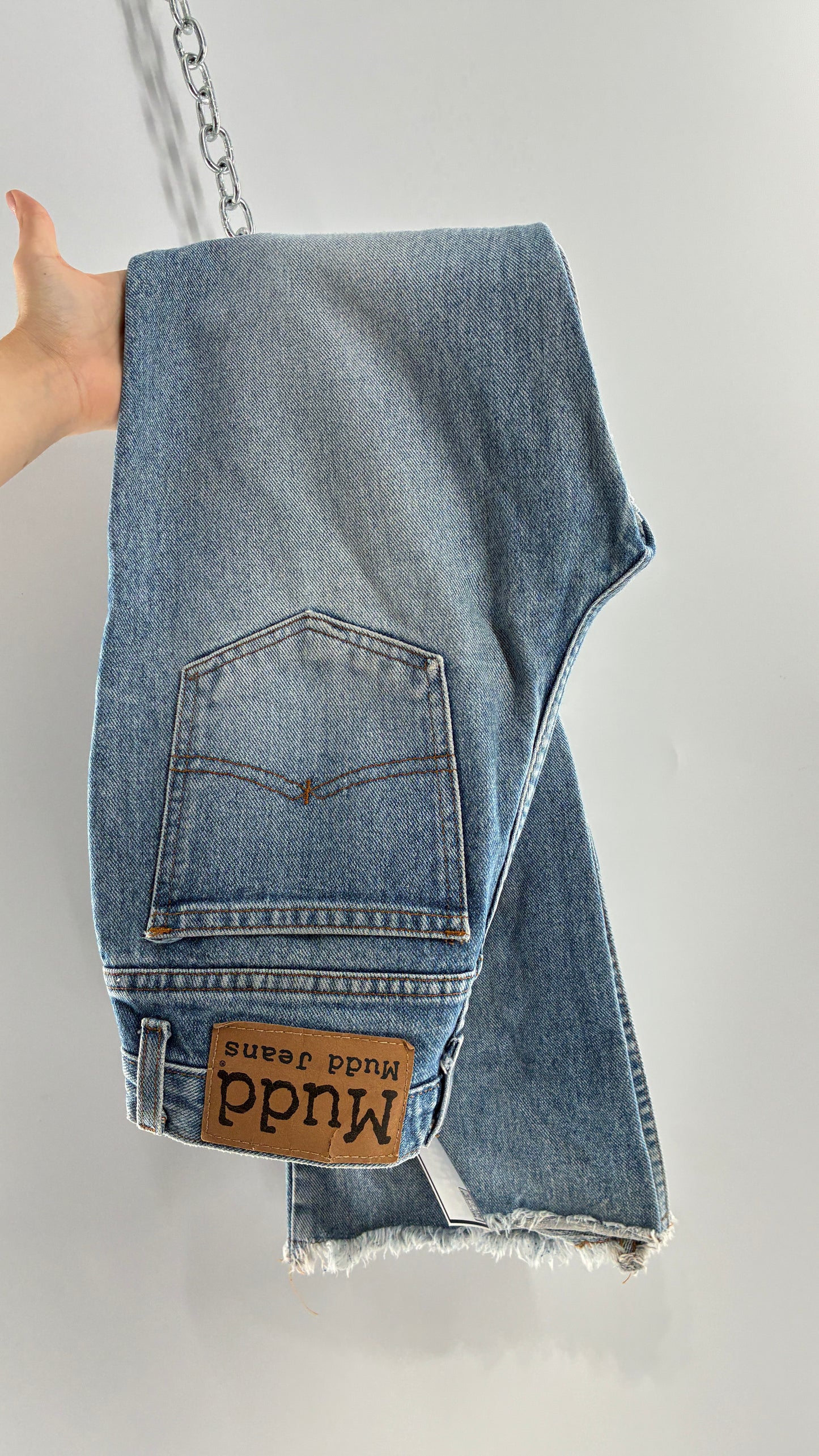 Vintage MUDD Light Wash Kick Flare Jeans with Oversized Jacron (7)