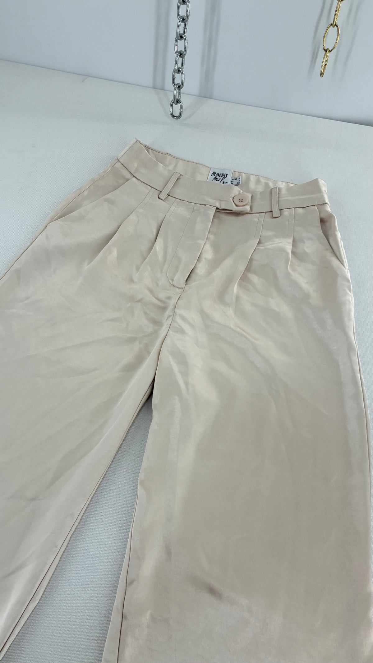 PRINCESS POLLY Silky Champagne Pleated Wide Leg Trouser (4)
