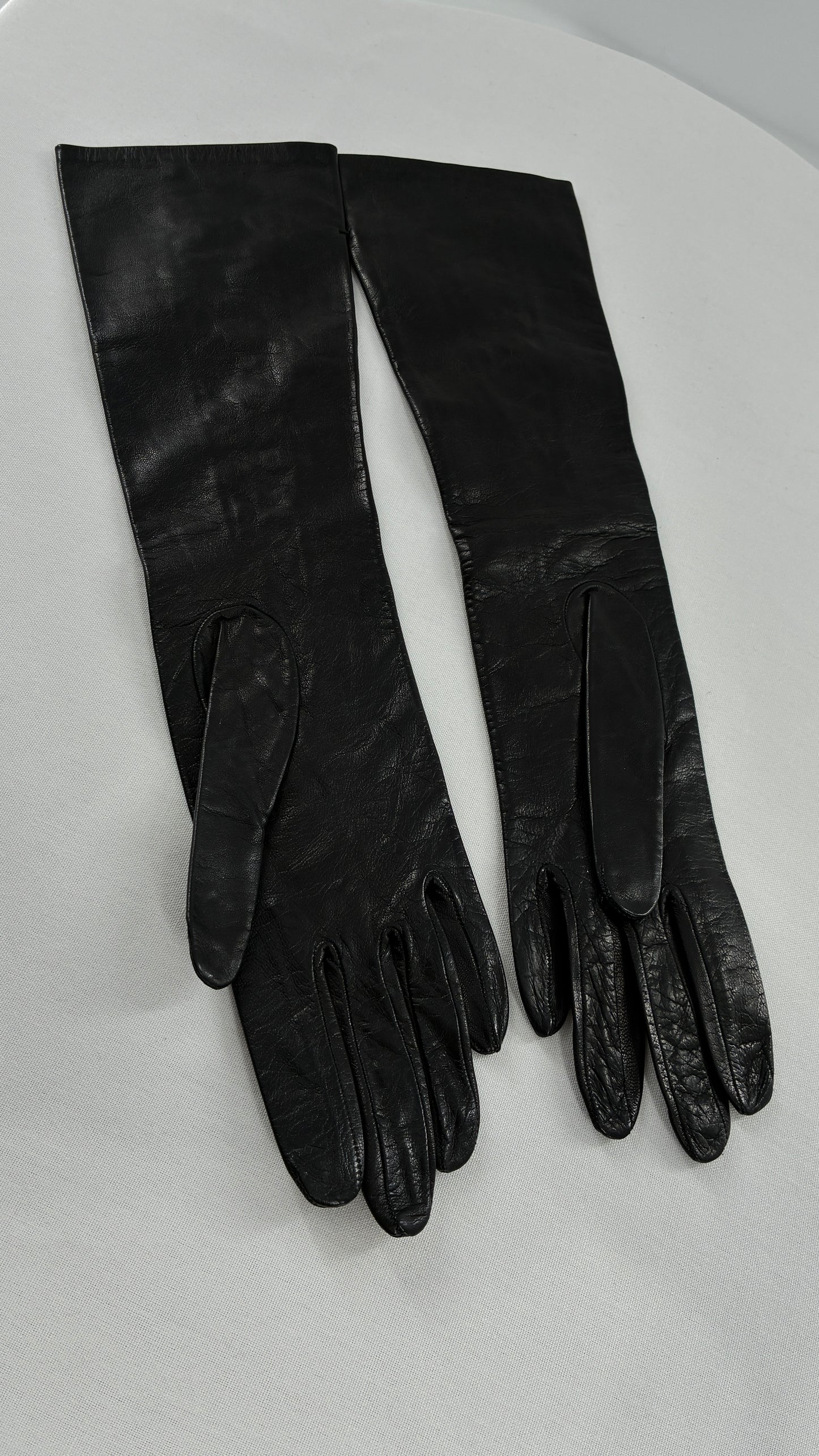 Deadstock Vintage Black Soft Leather Gloves with Lace Detail