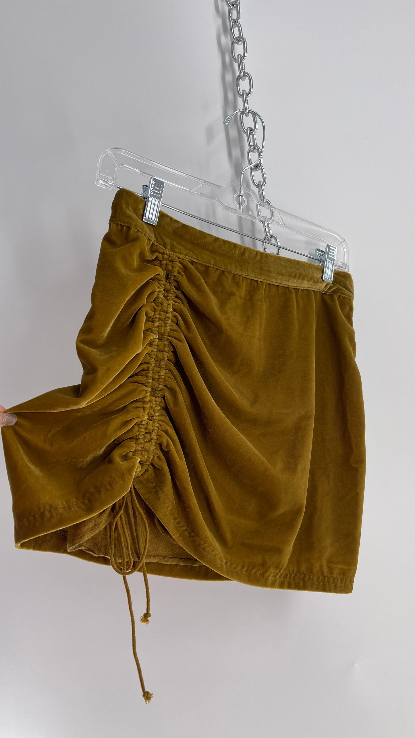 Free People Gold Velour Side Scrunch Mini Skirt (4)