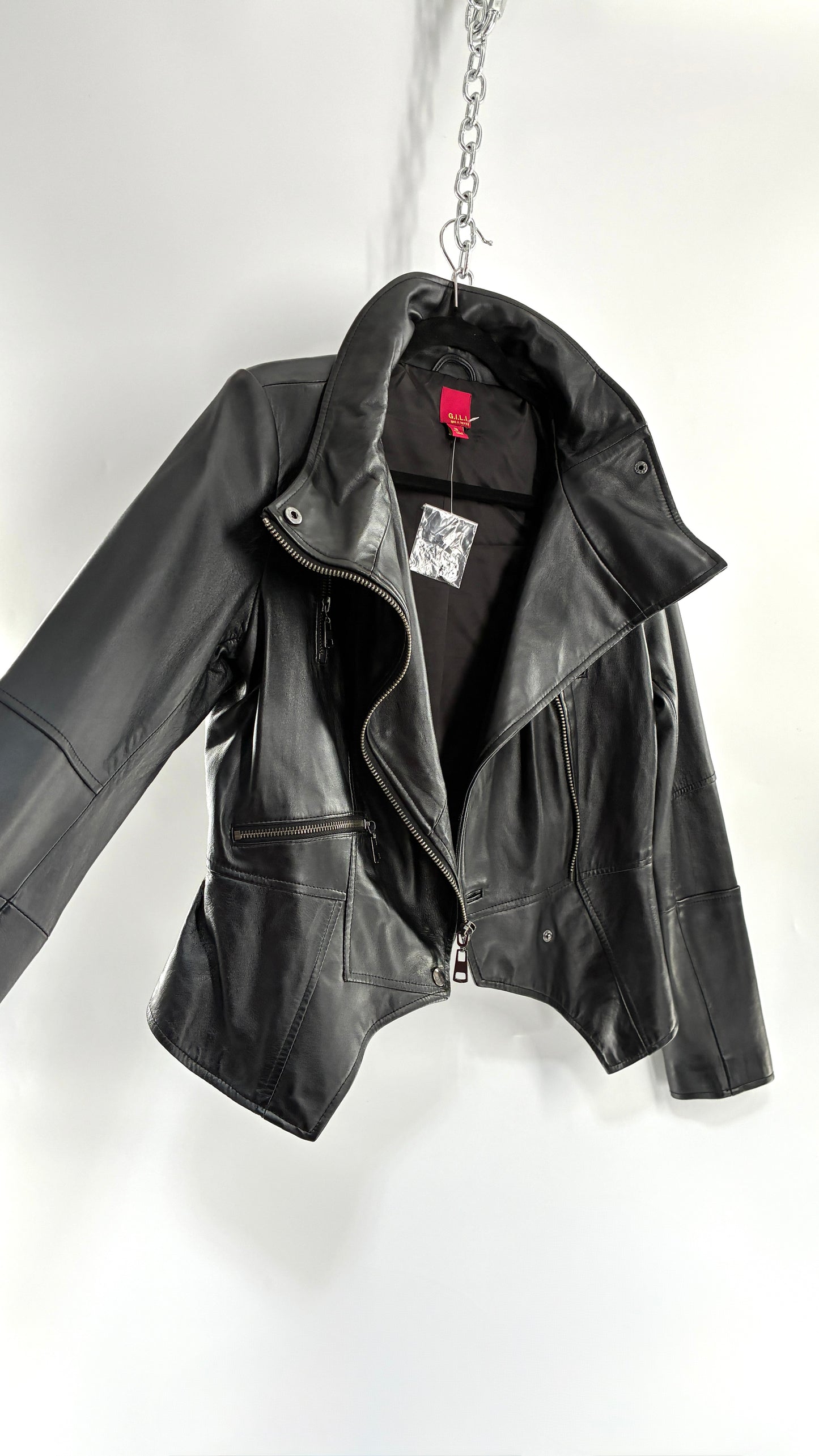 Deadstock Vintage GET IT LOVE IT Black Genuine Leather Motorcycle Style Jacket (10)