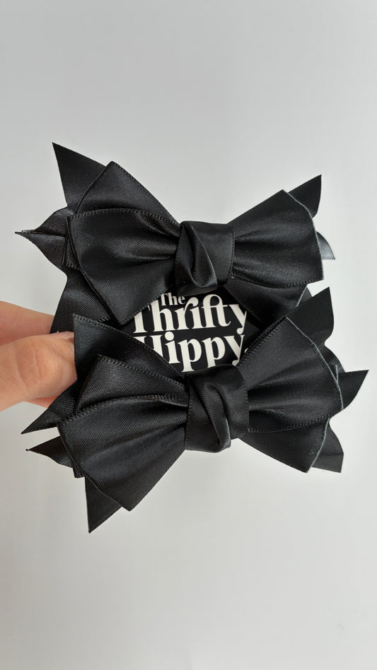 Black Satin Bow Shoe Clips