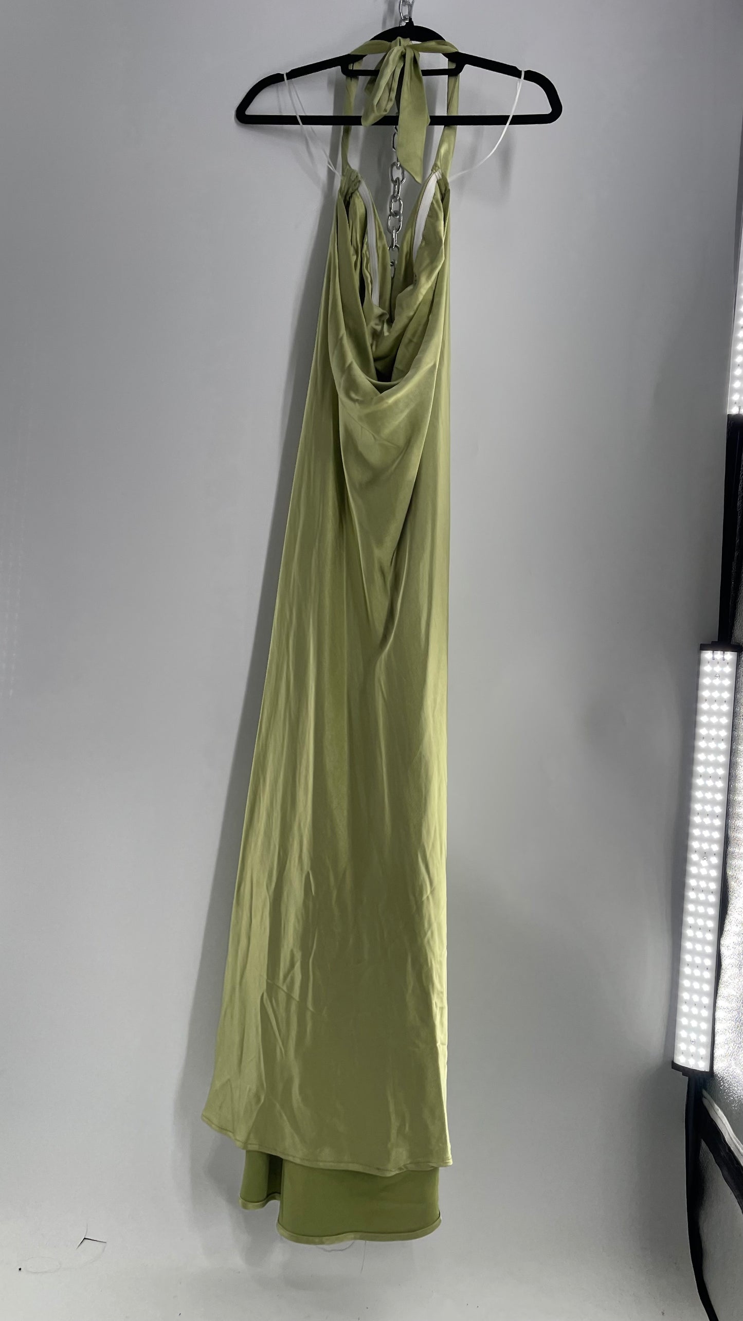 Princess Polly Green Silky Shiny Full Length Gown with Tags Attached (12)