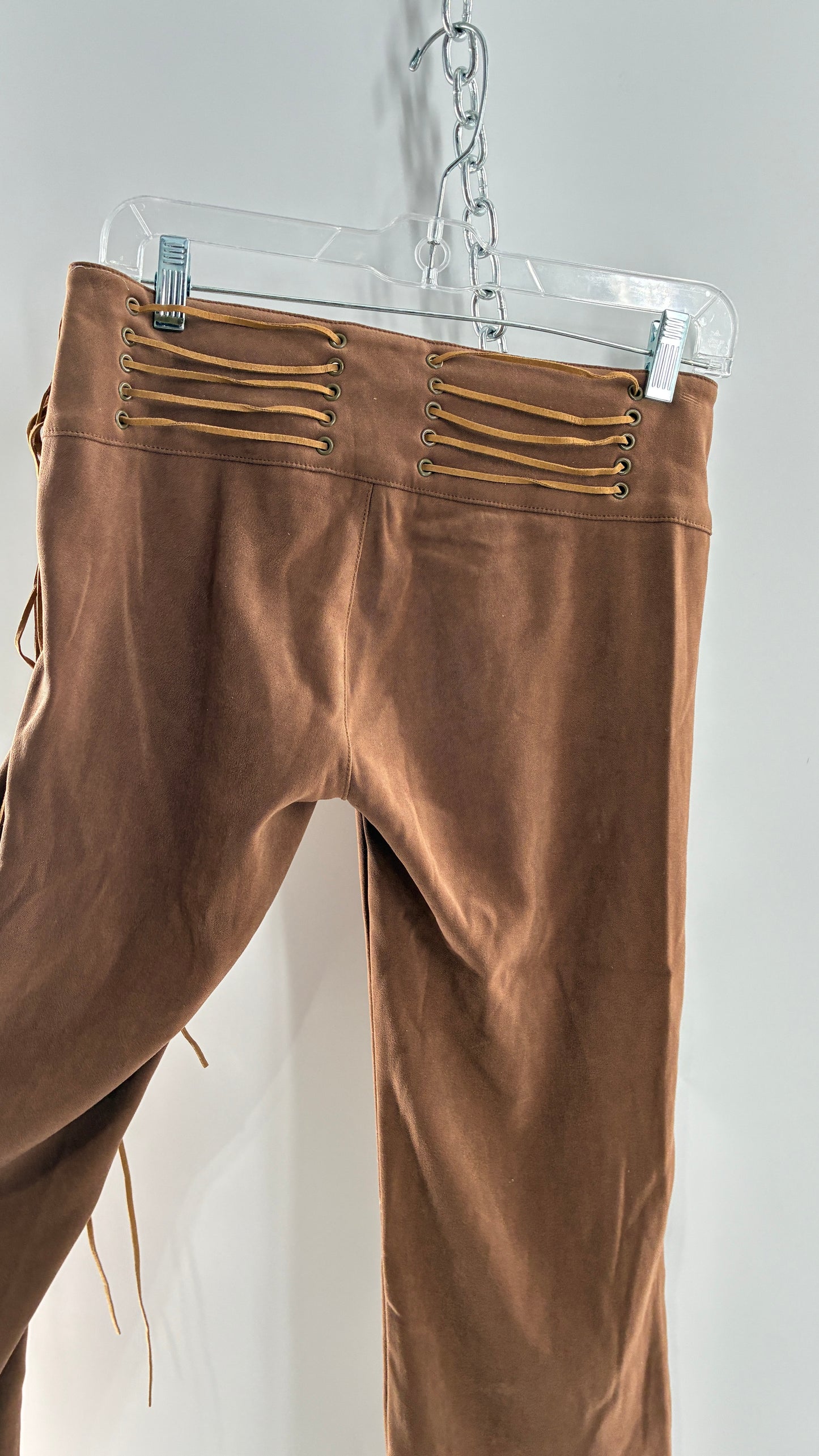 Vintage Rare L.E.I Low Rise Faux Suede Kick Flares with Wide, Thread Through Tassels Hip Band (5)