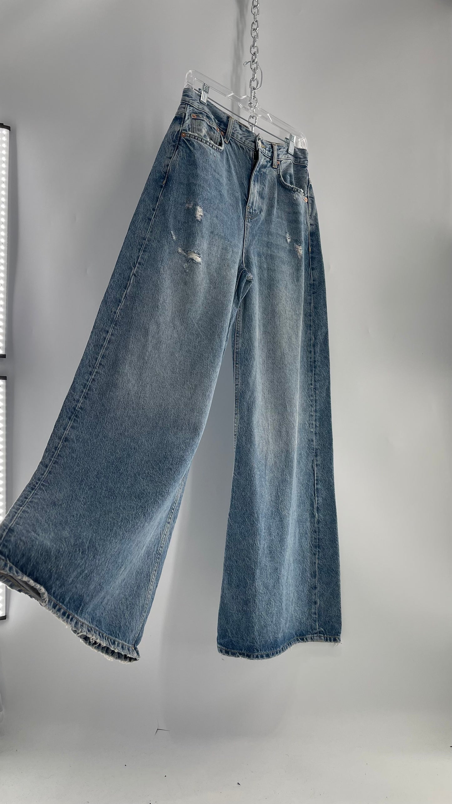 Free People Medium Wash Wide Leg Jeans with Some Distressing and Tags Attached (29)