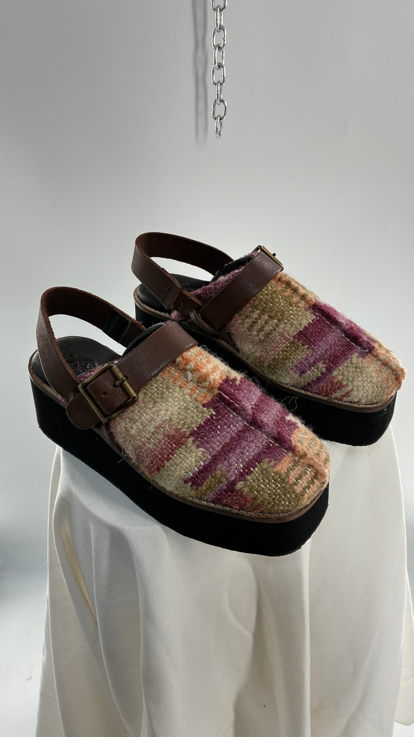 FREE PEOPLE Astrid Platform Mules Multicolor with Leather Straps  (7.5)