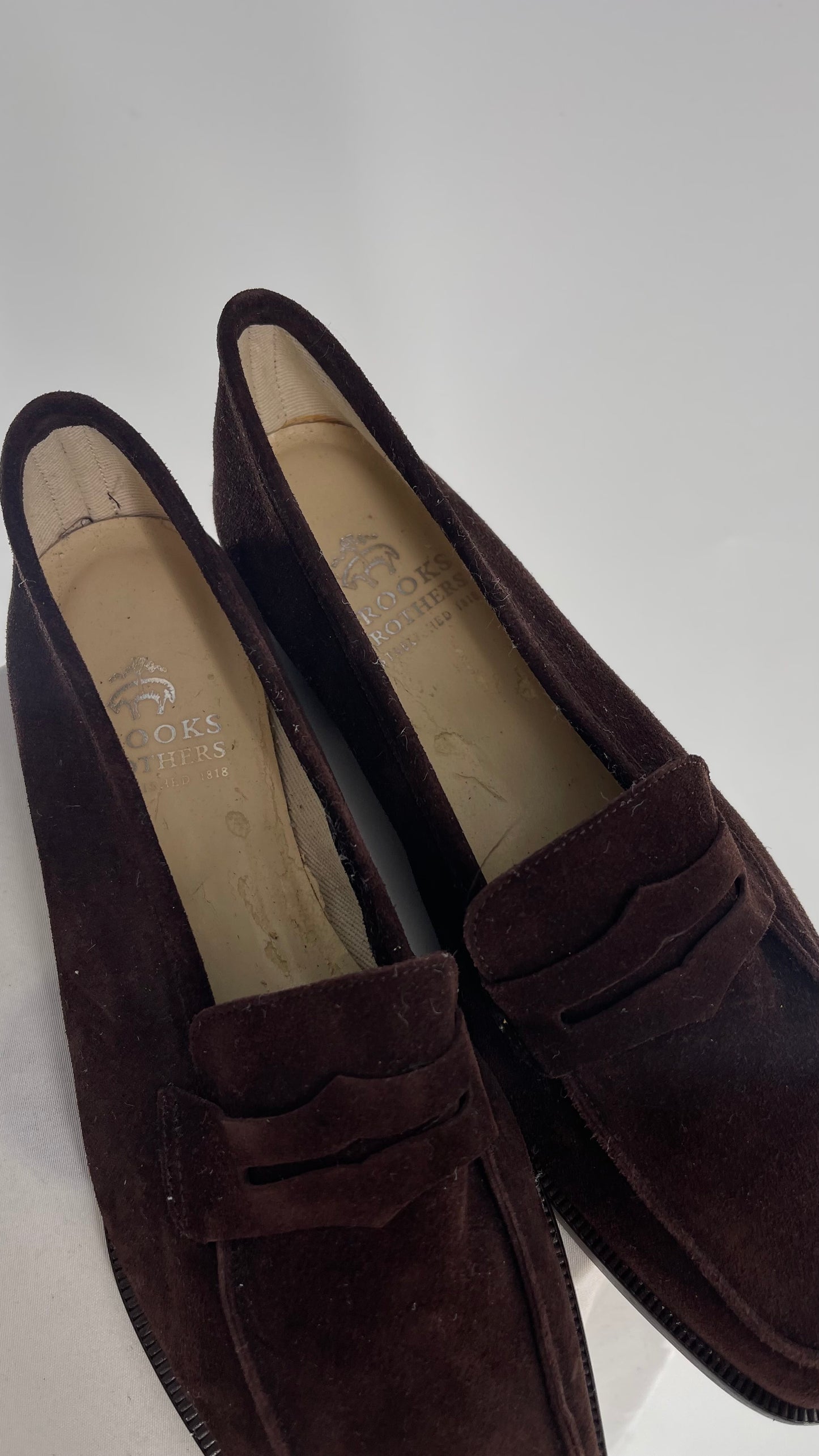 Vintage Brooks Brothers Brown Suede Leather Penny Loafers  (6.5)