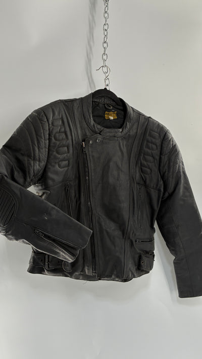 Vintage PROTECH Black Leather Motorcycle Jacket (46)
