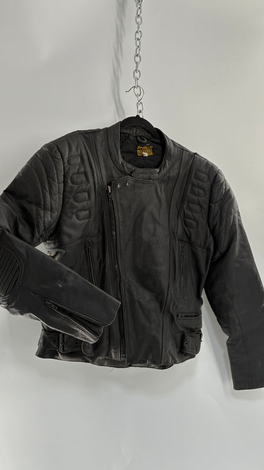 Vintage PROTECH Black Leather Motorcycle Jacket (46)