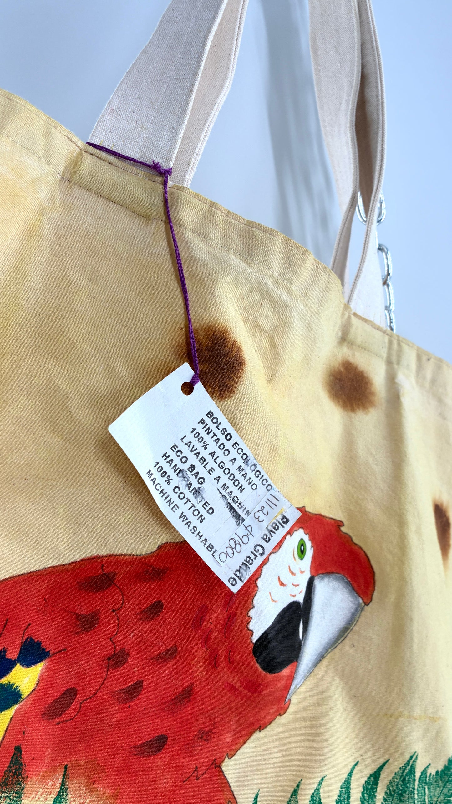 Vintage Laurel’s Originals by Laurel Anderson 100% Cotton Artisanal Hand Painter Tropical Tote Bag