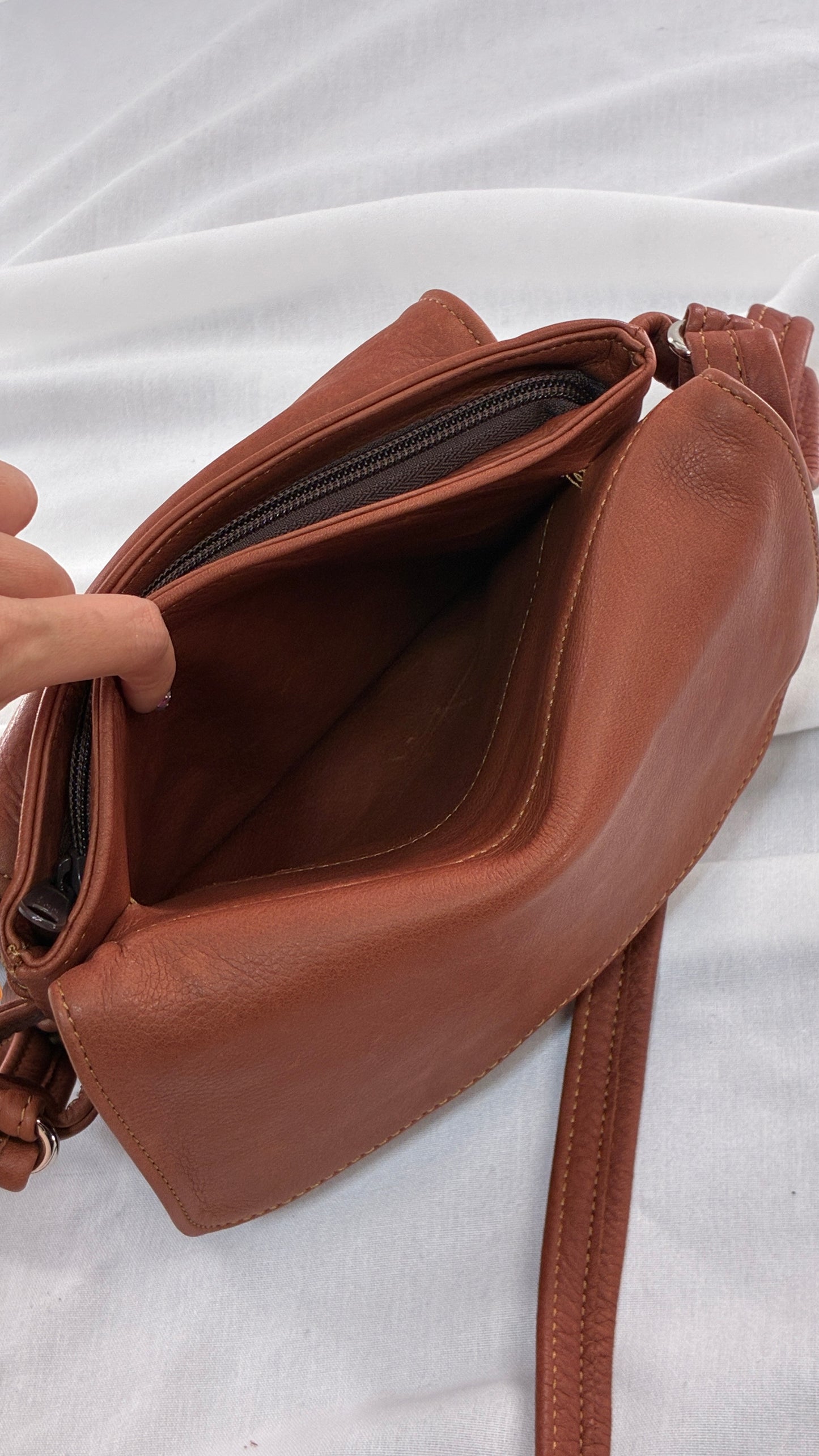 ELIE Genuine Leather Tulip Jr Handbag with Multiple Sections and Zippered Pockets