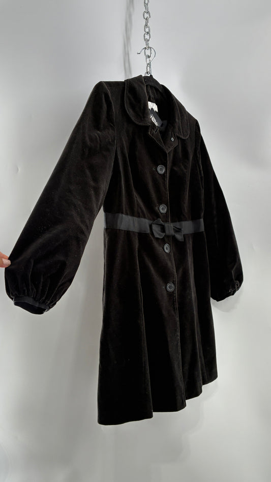 Vintage Ann Taylor Black Velour Bubble Sleeve Coat with Ribbon Bow Belt (4P)