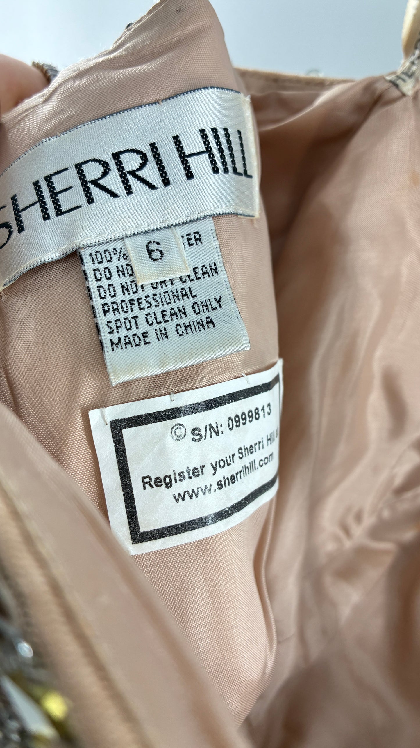Vintage SHERRI HILL Nude Tan Underlay Mini Dress, Full Bedazzled and Covered in Beads  (6)