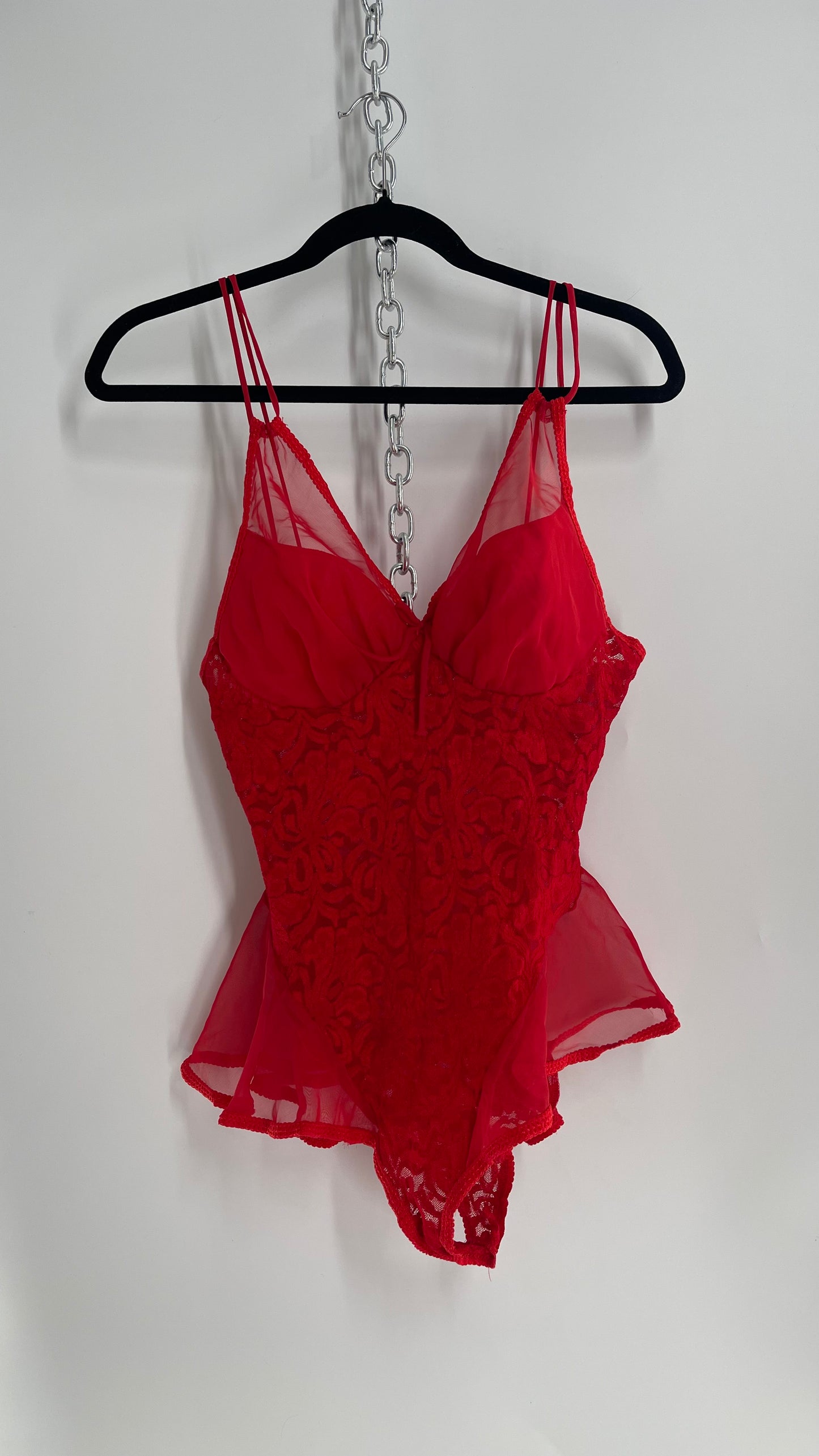 Vintage Red Lace Bodysuit (Medium)