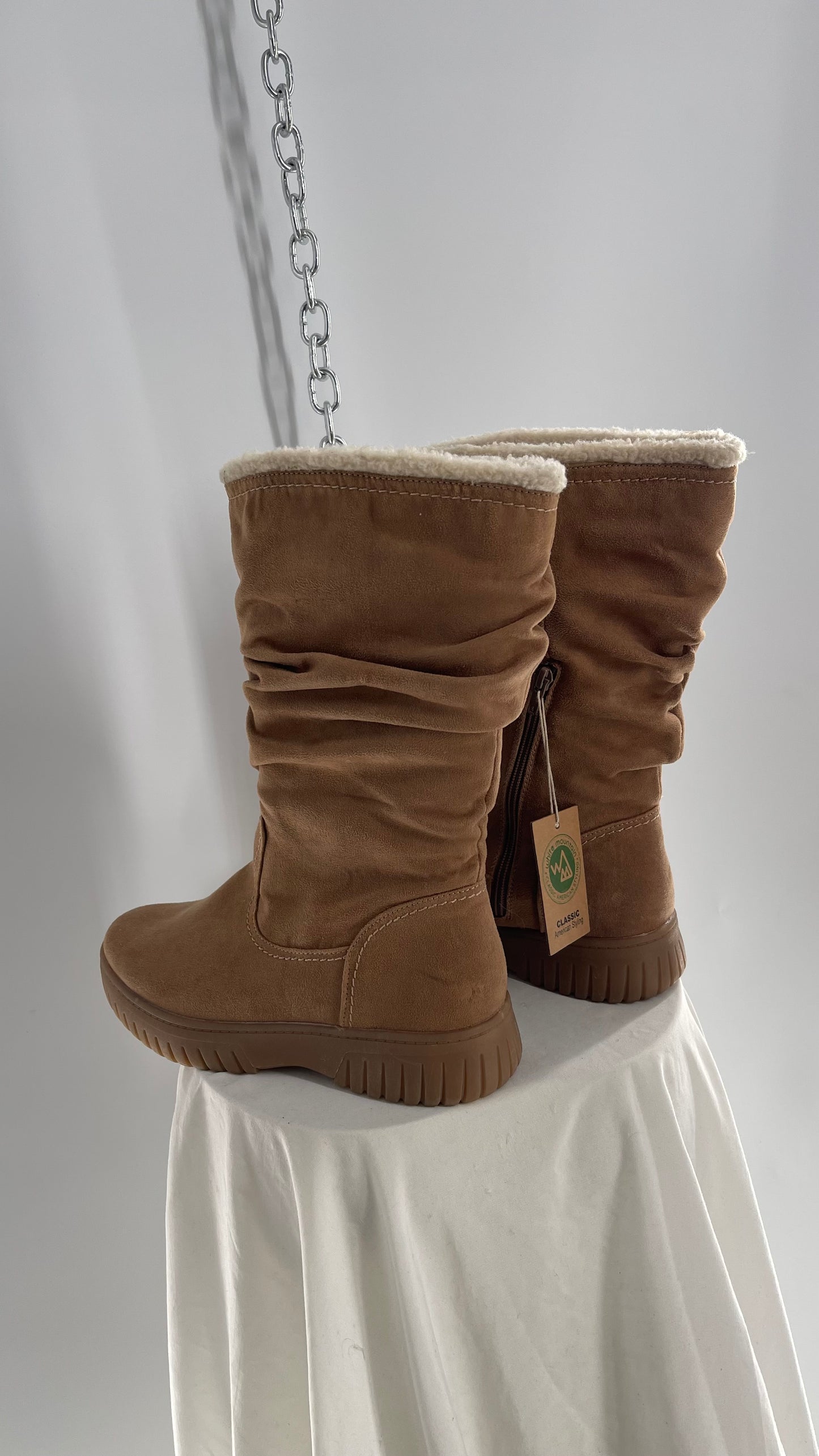 White Mountain Stacked/Ruched Brown Suede Leather Boots with Sherpa Lining and Tags Attached (8.5)