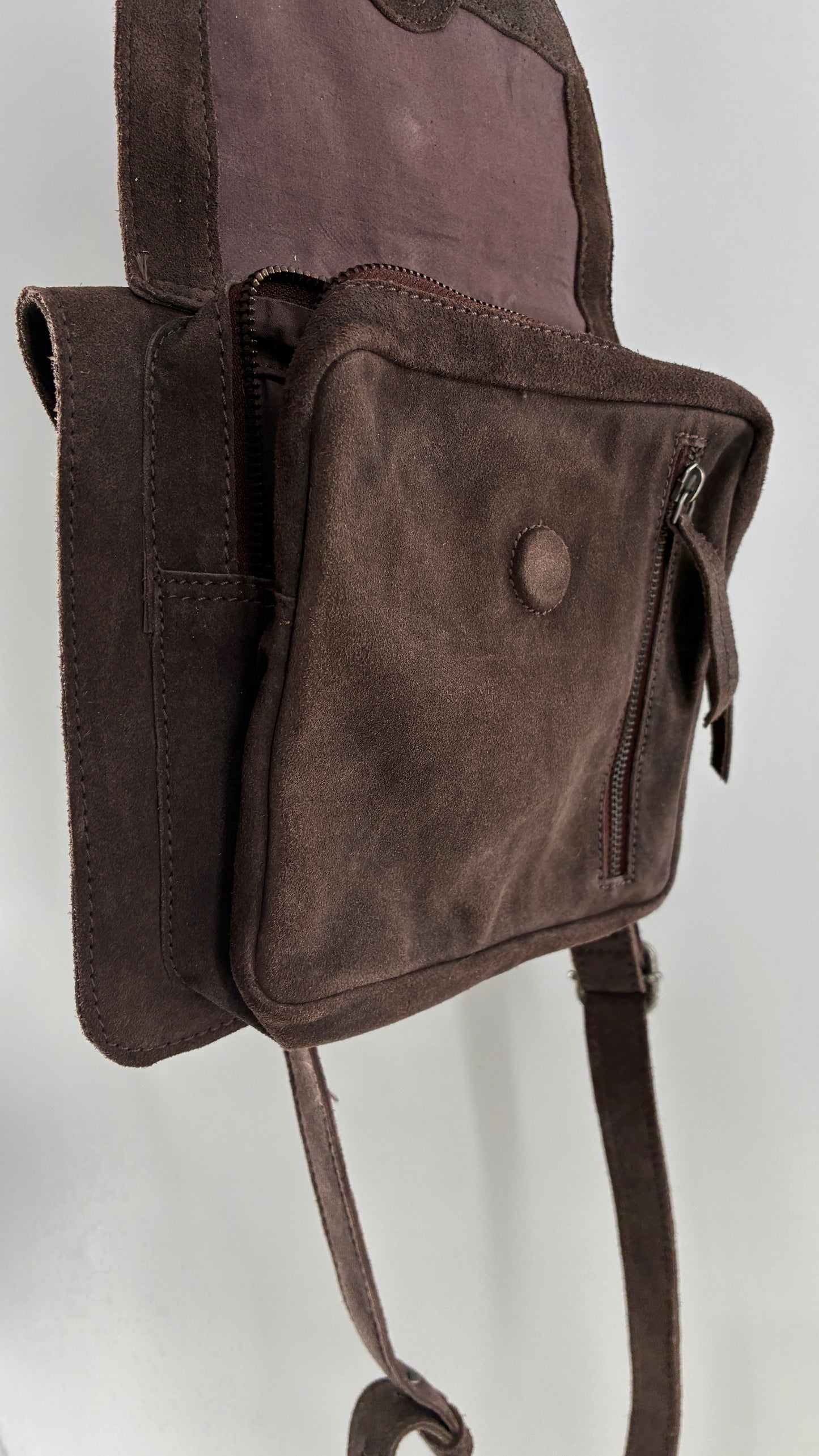 Free People Brown Suede Leather Crossbody Pouch Purse