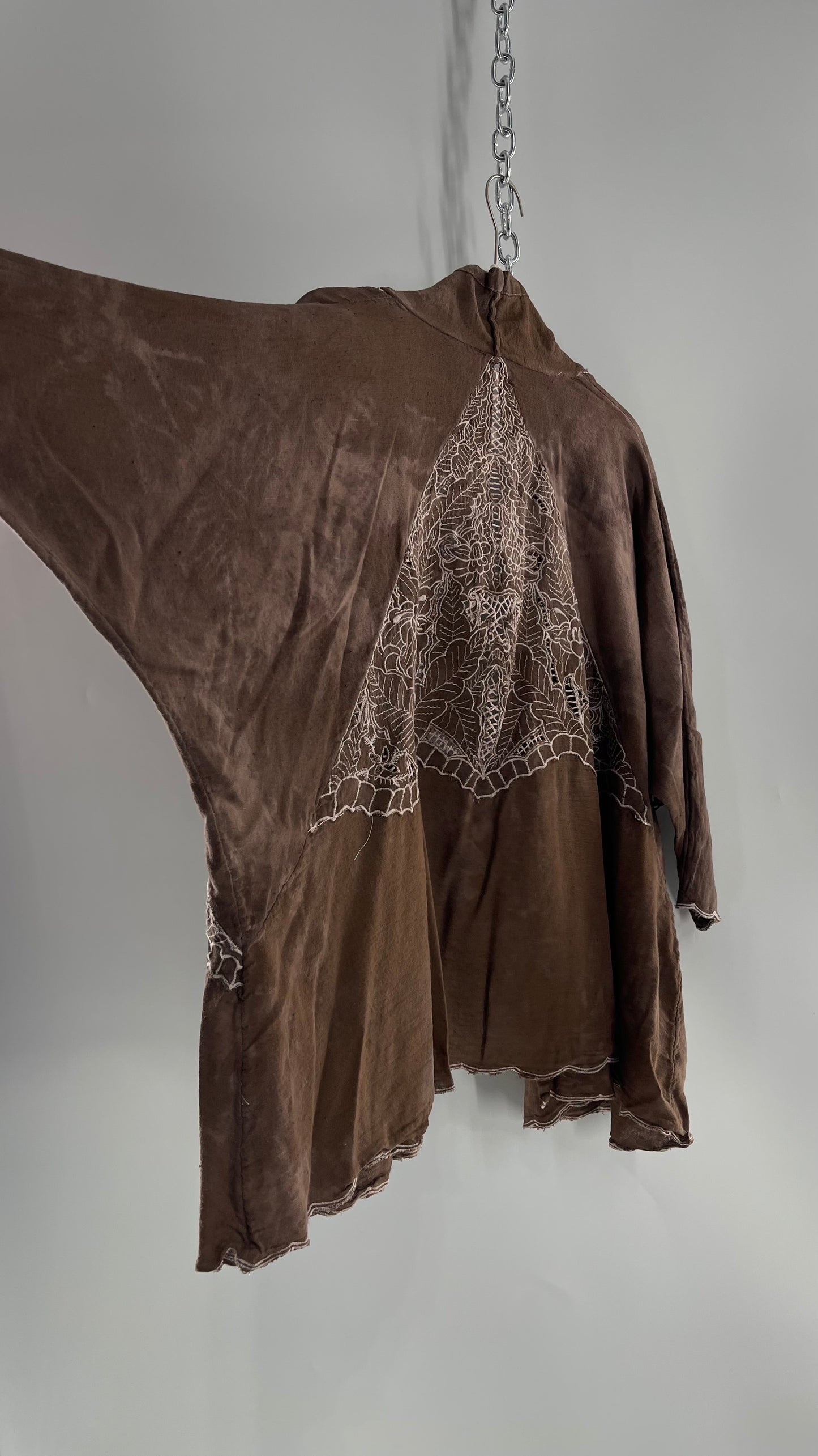 Free People Hand Dyed 100% Cotton Cape with Eyelet Lace Detailing (Medium)