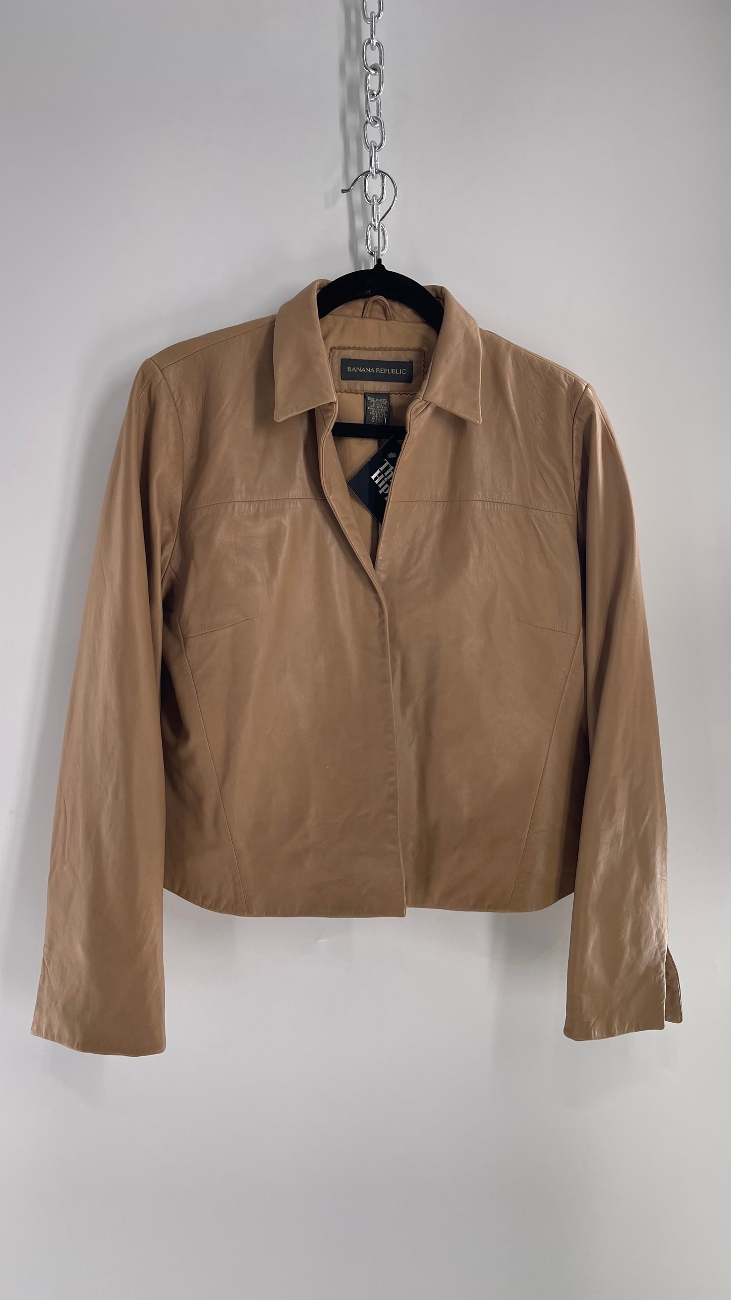 Deadstock Vintage Banana Republic Tan Soft Leather Cropped Boxy Jacket with Tags Attached (Medium)