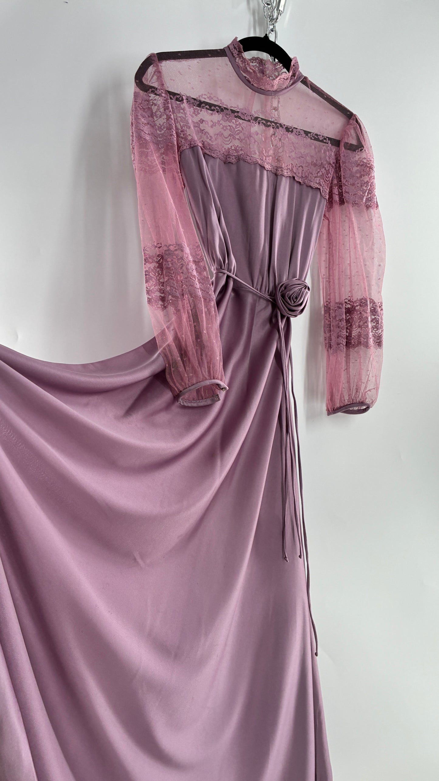 Vintage Handmade Dusty Purple Mauve Bubble Sleeve Maxi Dress (XS/S)
