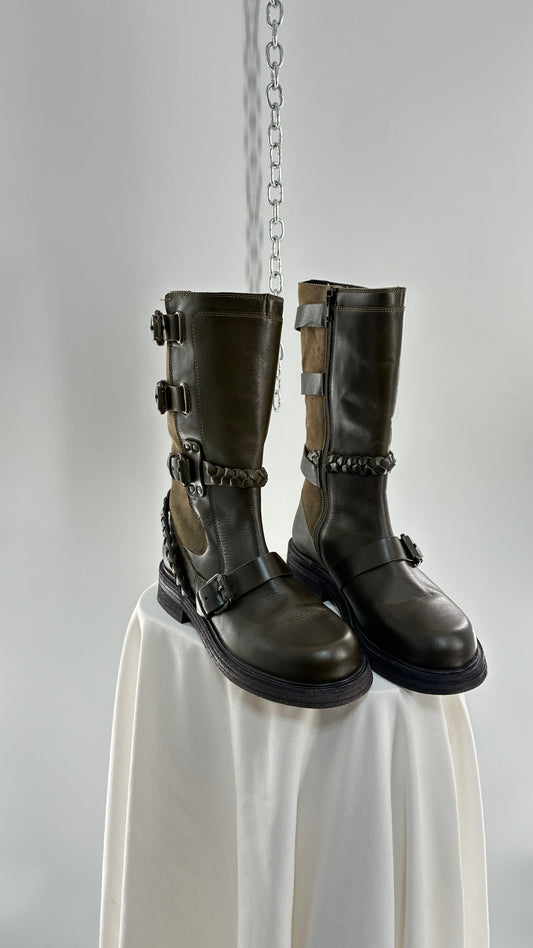 Free People Billie Olive Green Moto Boots with Buckle Closure (7)