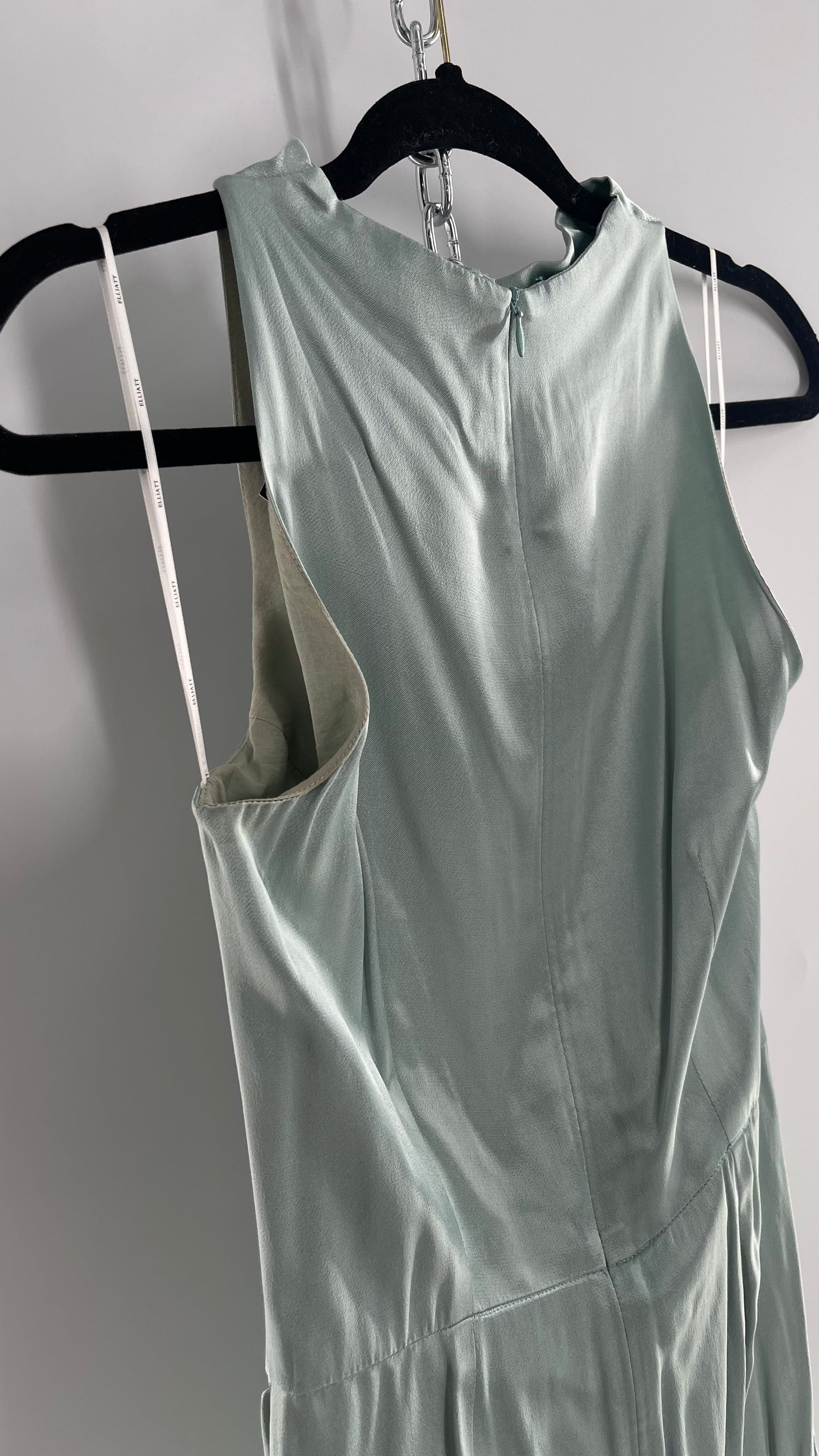 Elliatt Silver/Seafoam Blue Silky Slinky Abstract Tiered and Draped MIDI Gown (2?)