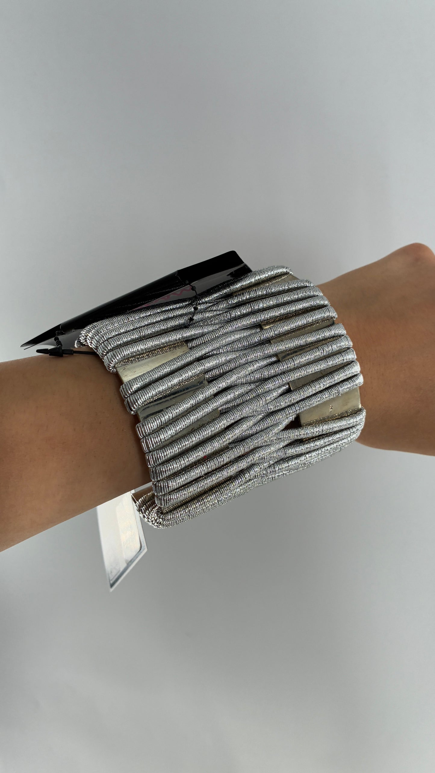 Deadstock Vintage MADRAG Silver Oversized Bangle Cuff with Metallic Bands