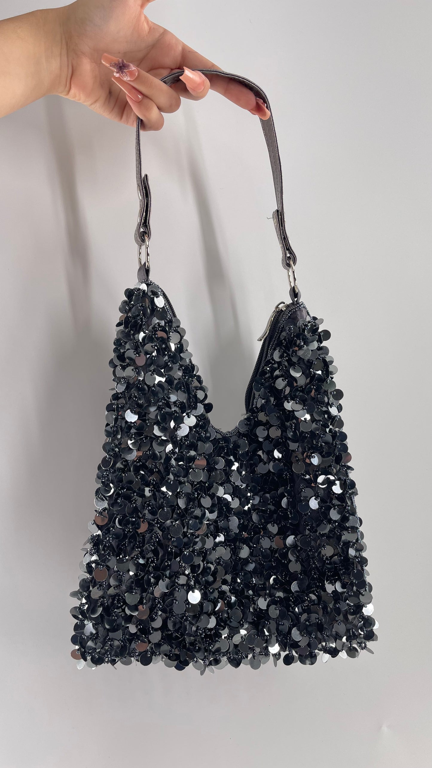 Vintage Gray Sequin, Beaded Tote