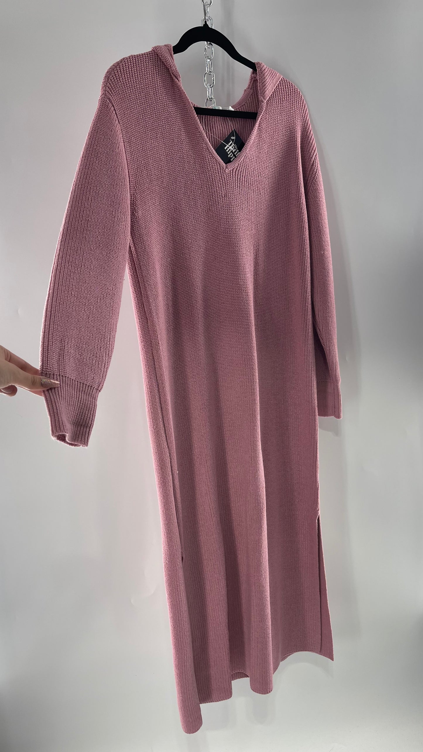 Free People Dusty Pink/ Mauve Full Length Knit Hoodie Snuggie Dress (S)