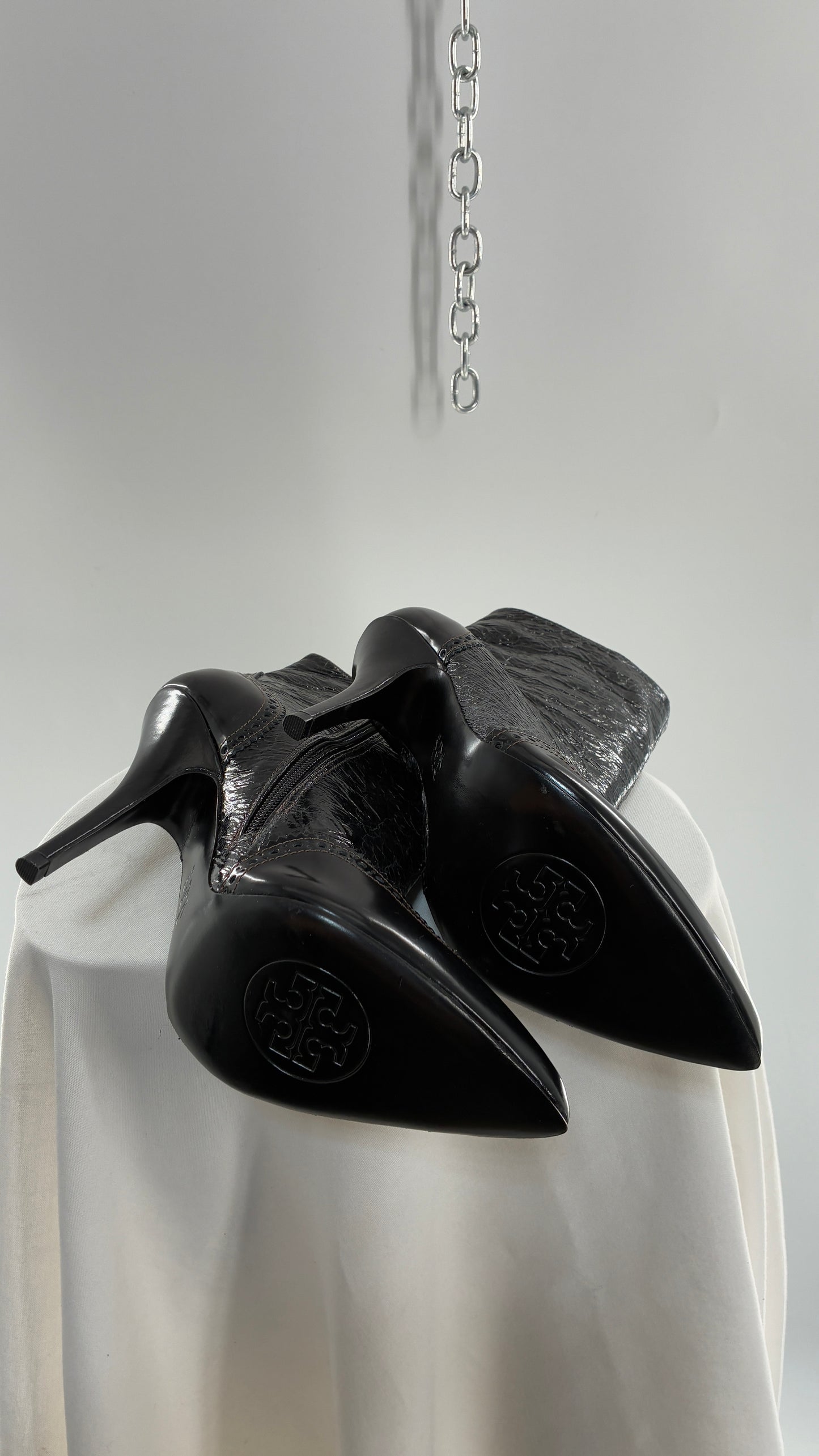 Vintage TORY BURCH Black Patent Leather Stiletto Boots  (9.5)