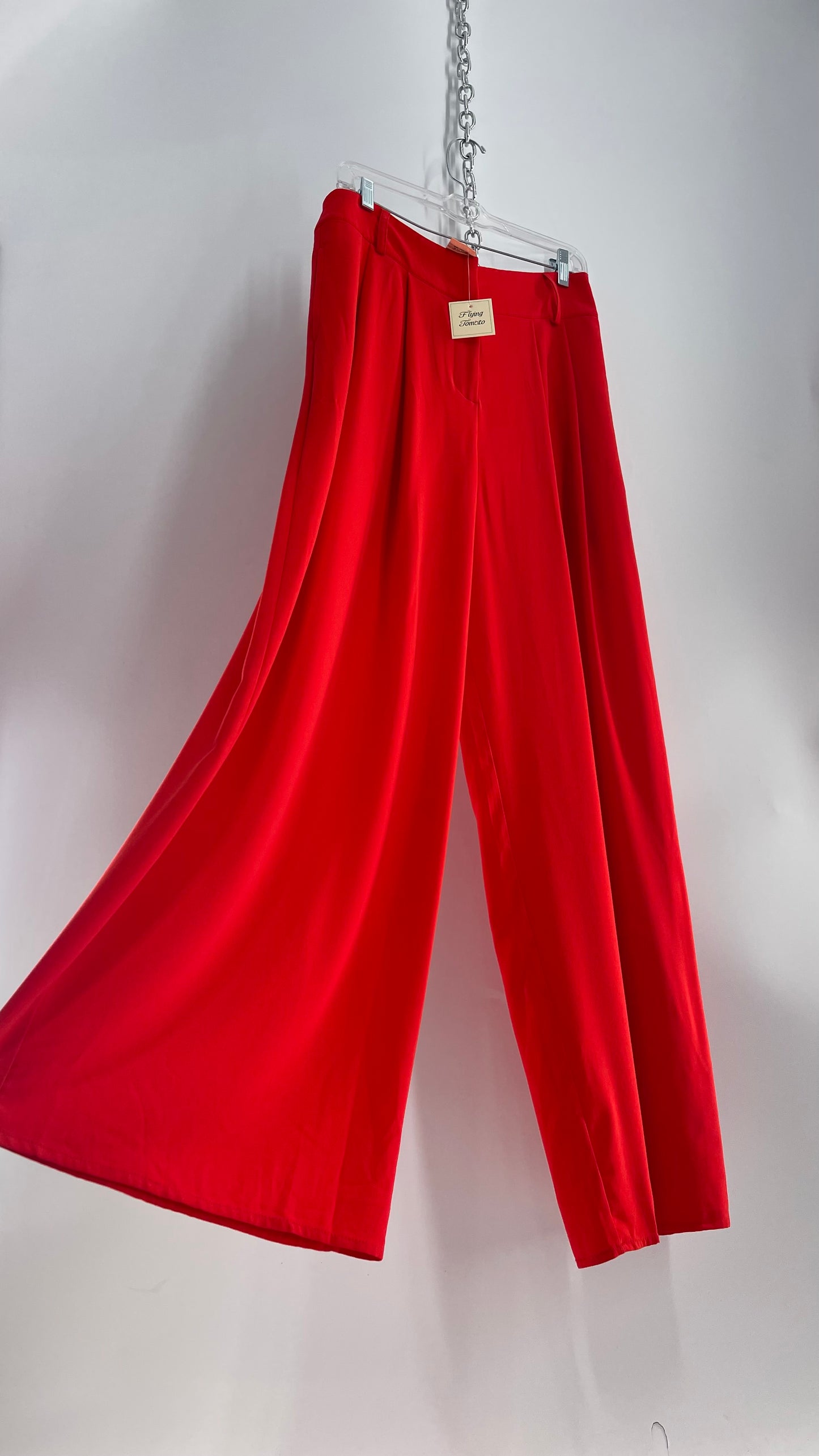 Flying Tomato Red Pleated Palazzo Wide Leg Trouser with Tags Attached (Large)