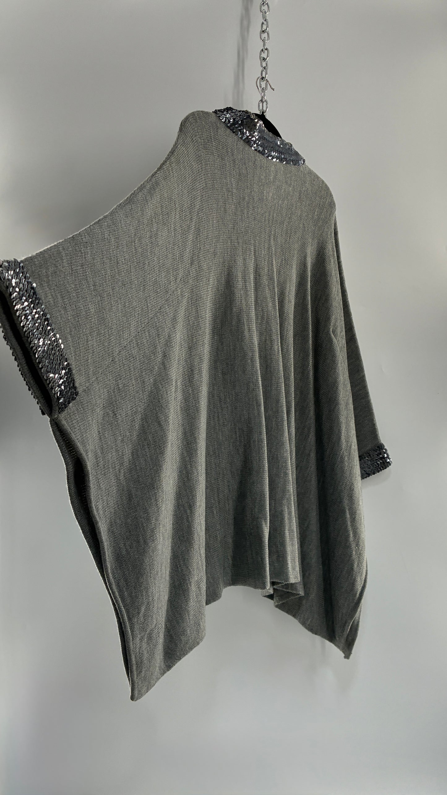 Vintage Original Anthony Gray Knit Poncho with Sequin Neckline and Sleeve Detail (Women’s Petite)